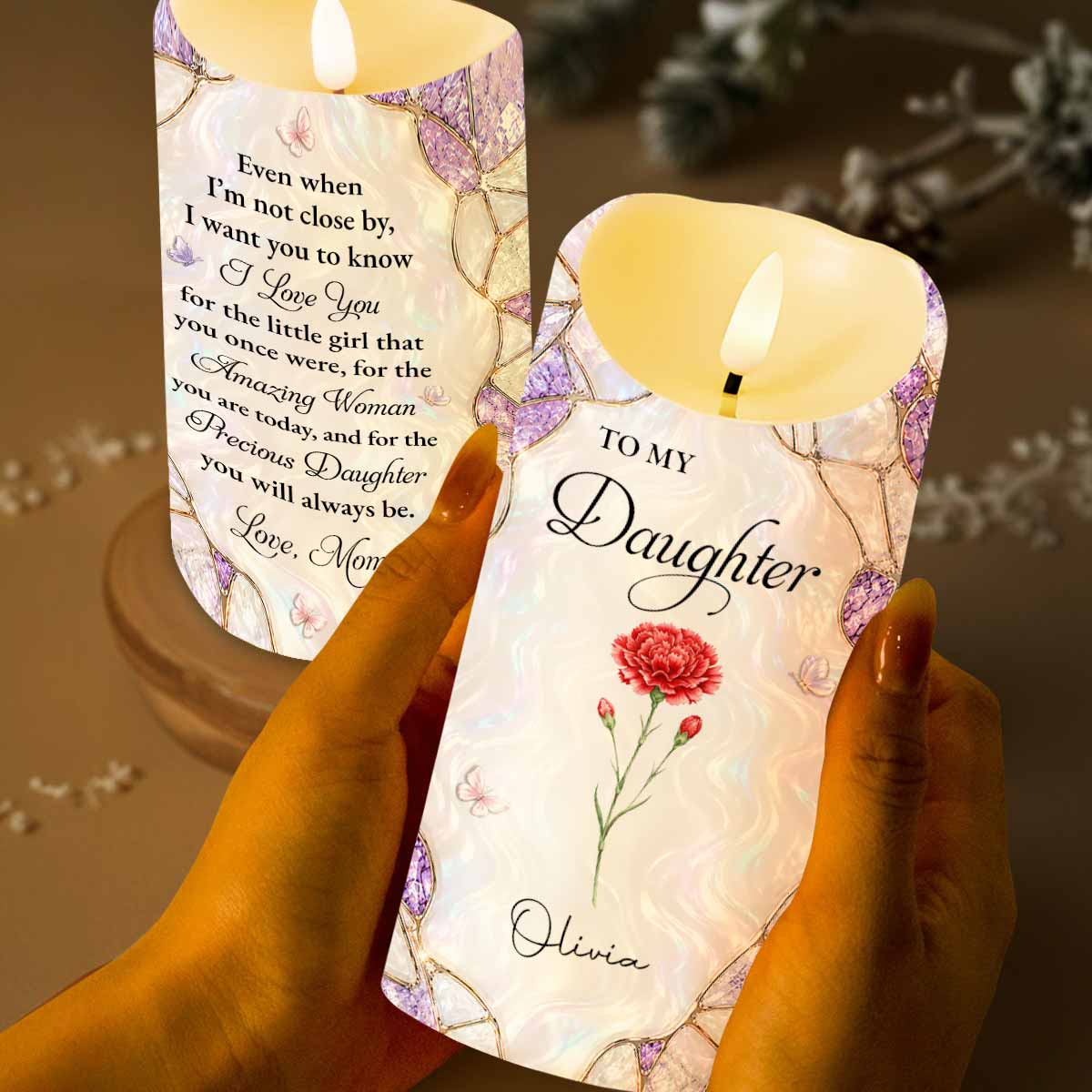 Personalized LED Candle Custom Flower Gift for Daughter