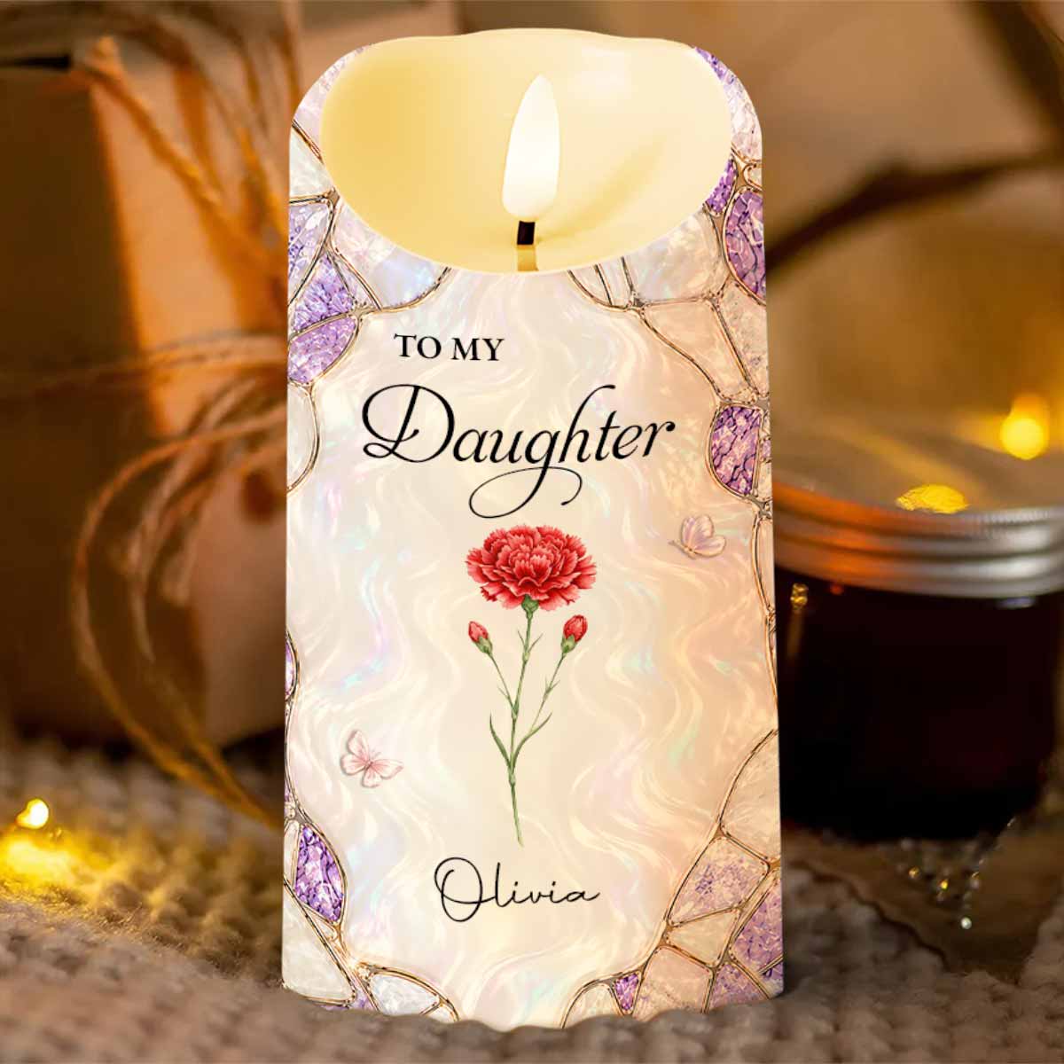 Personalized LED Candle Custom Flower Gift for Daughter