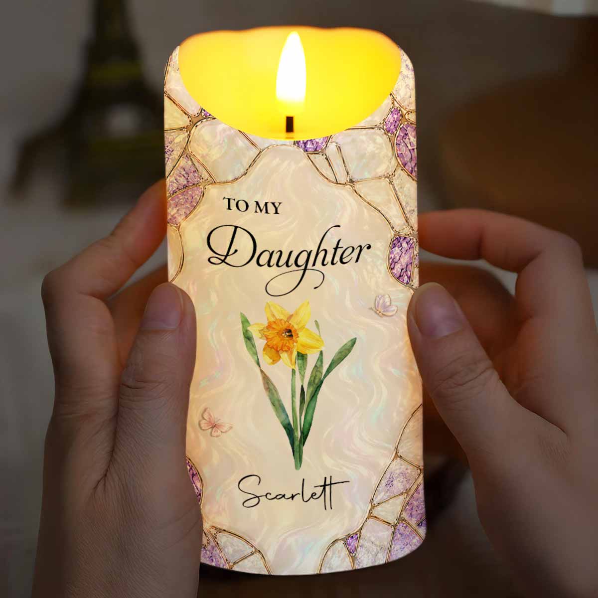 Personalized LED Candle Custom Flower Gift for Daughter
