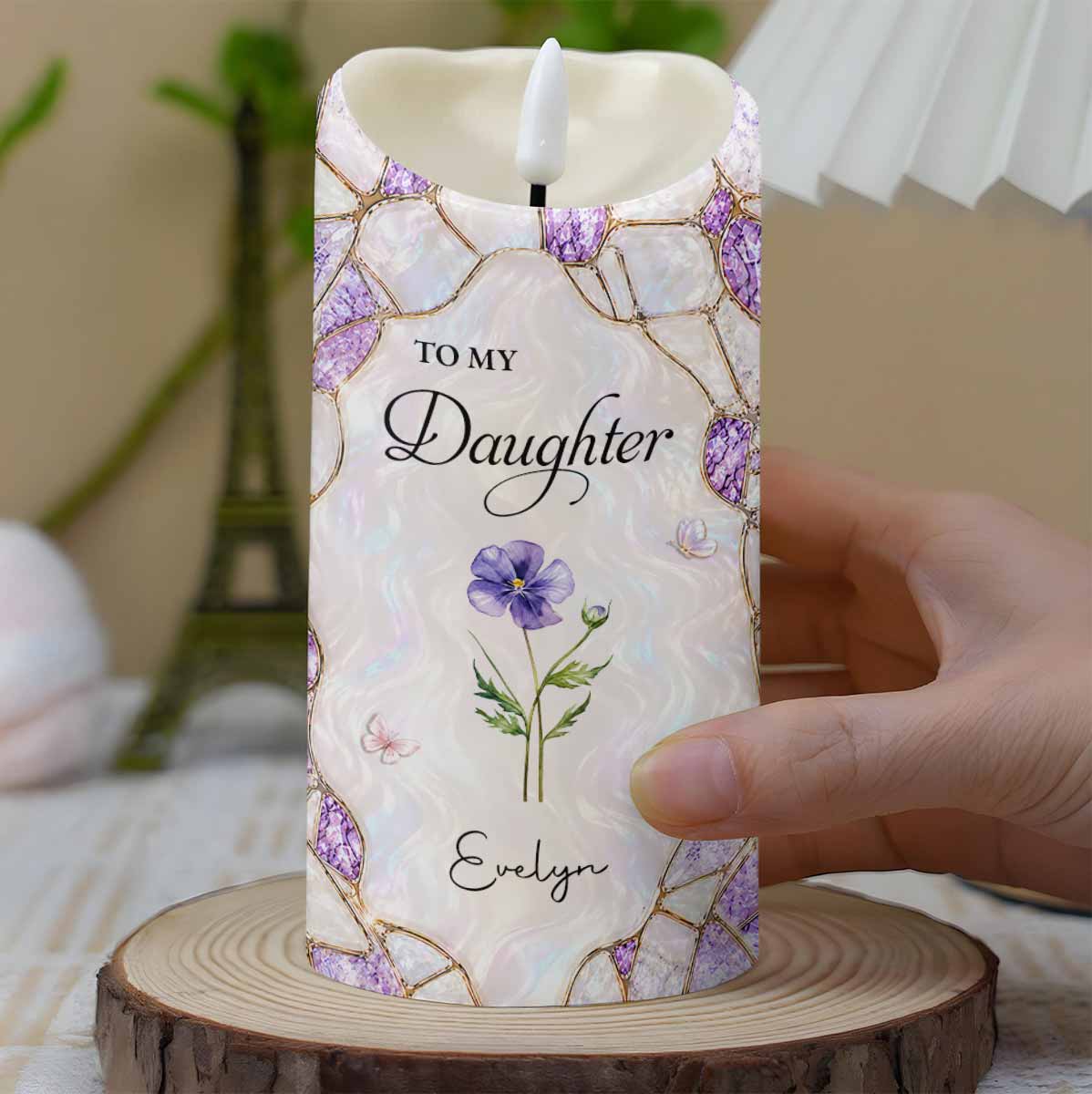 Personalized LED Candle Custom Flower Gift for Daughter