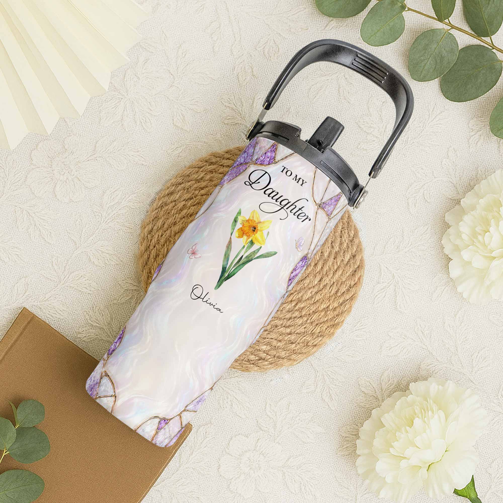 Personalized 30oz Tumbler for Daughter Custom Birth Month Flower Gift
