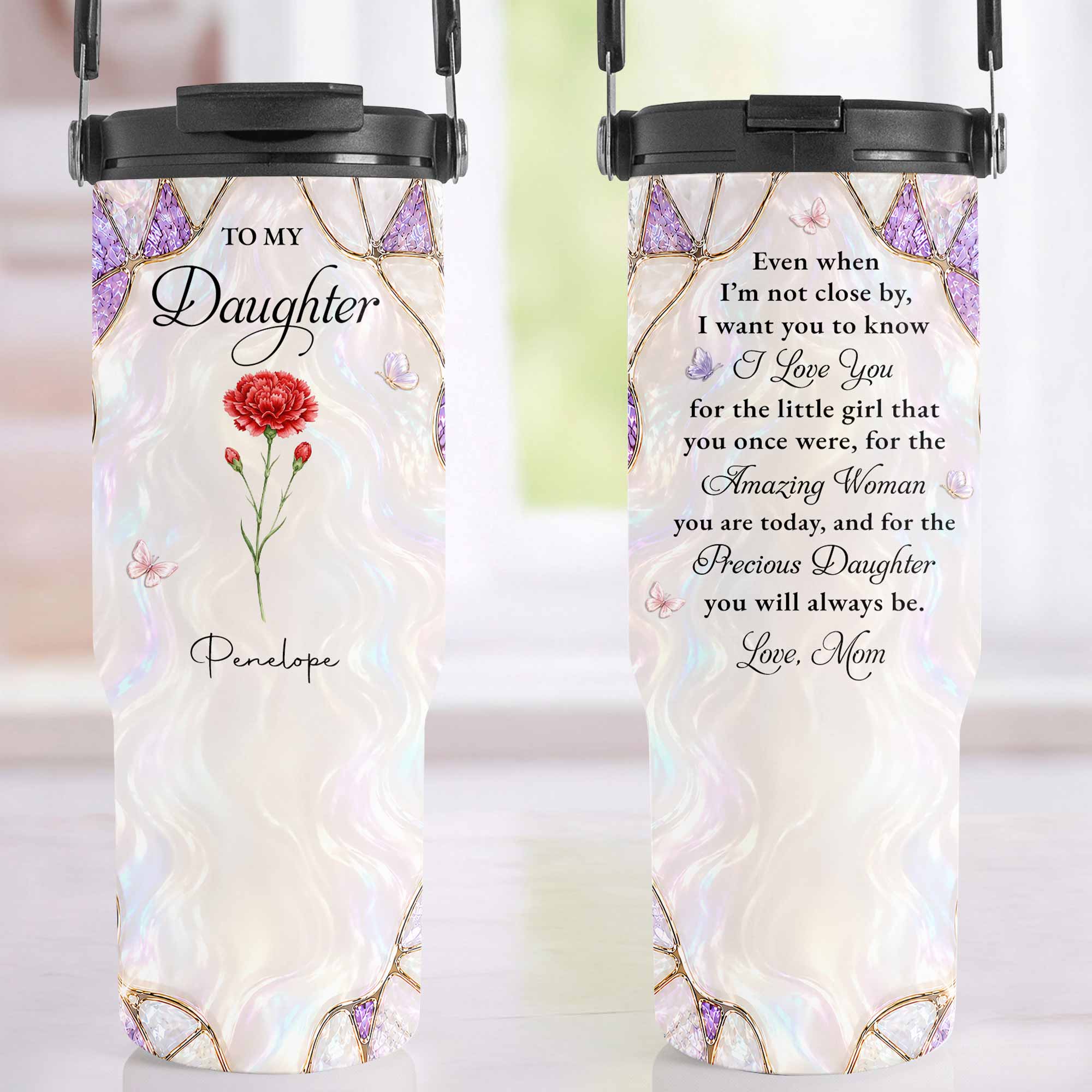 Personalized 30oz Tumbler for Daughter Custom Birth Month Flower Gift