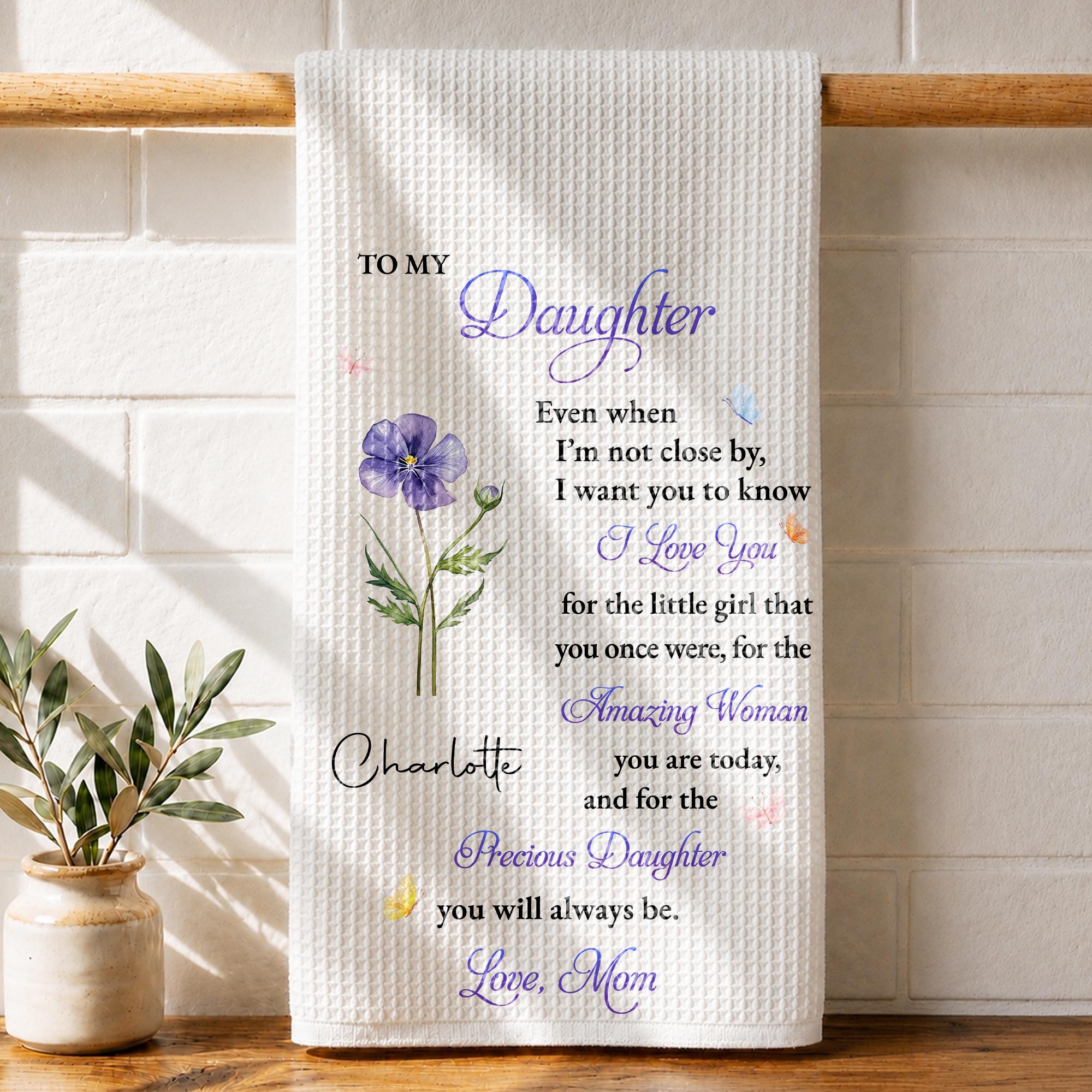 Personalized Kitchen Towel Custom Message Gift for Daughter