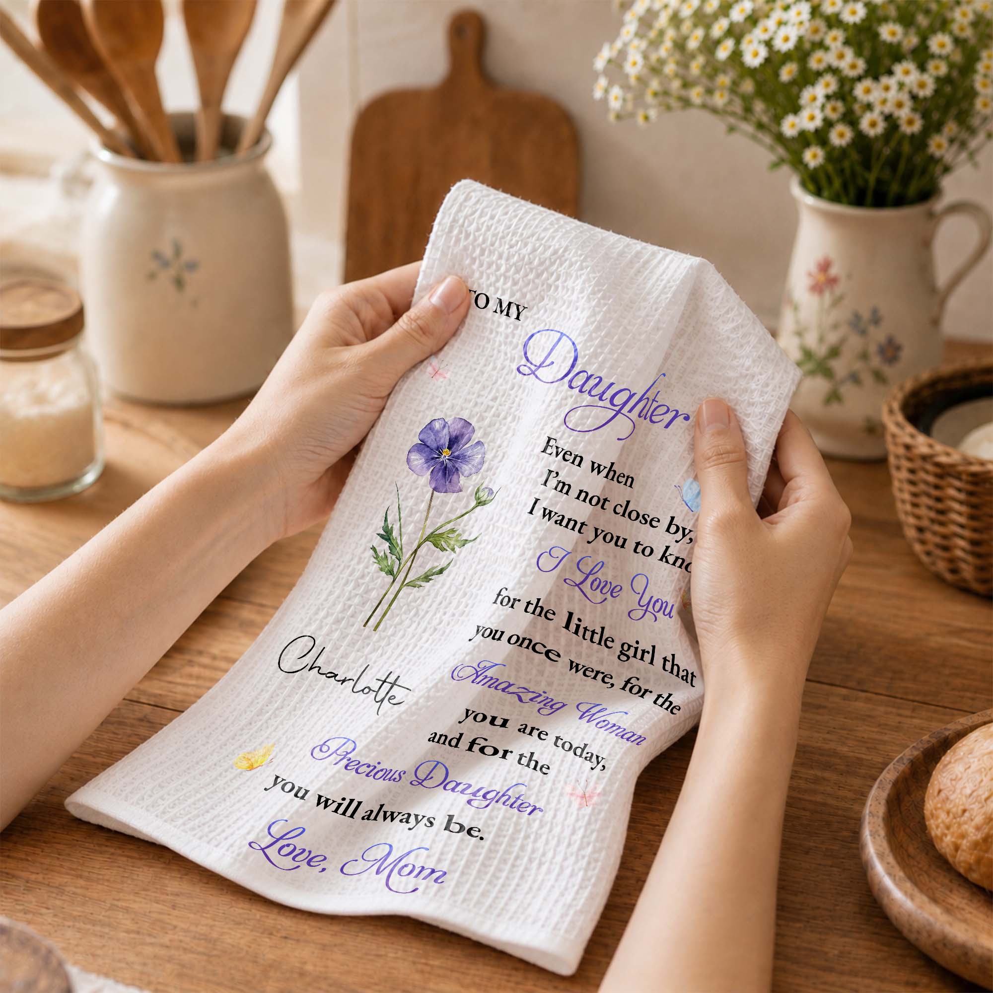 Personalized Kitchen Towel Custom Message Gift for Daughter