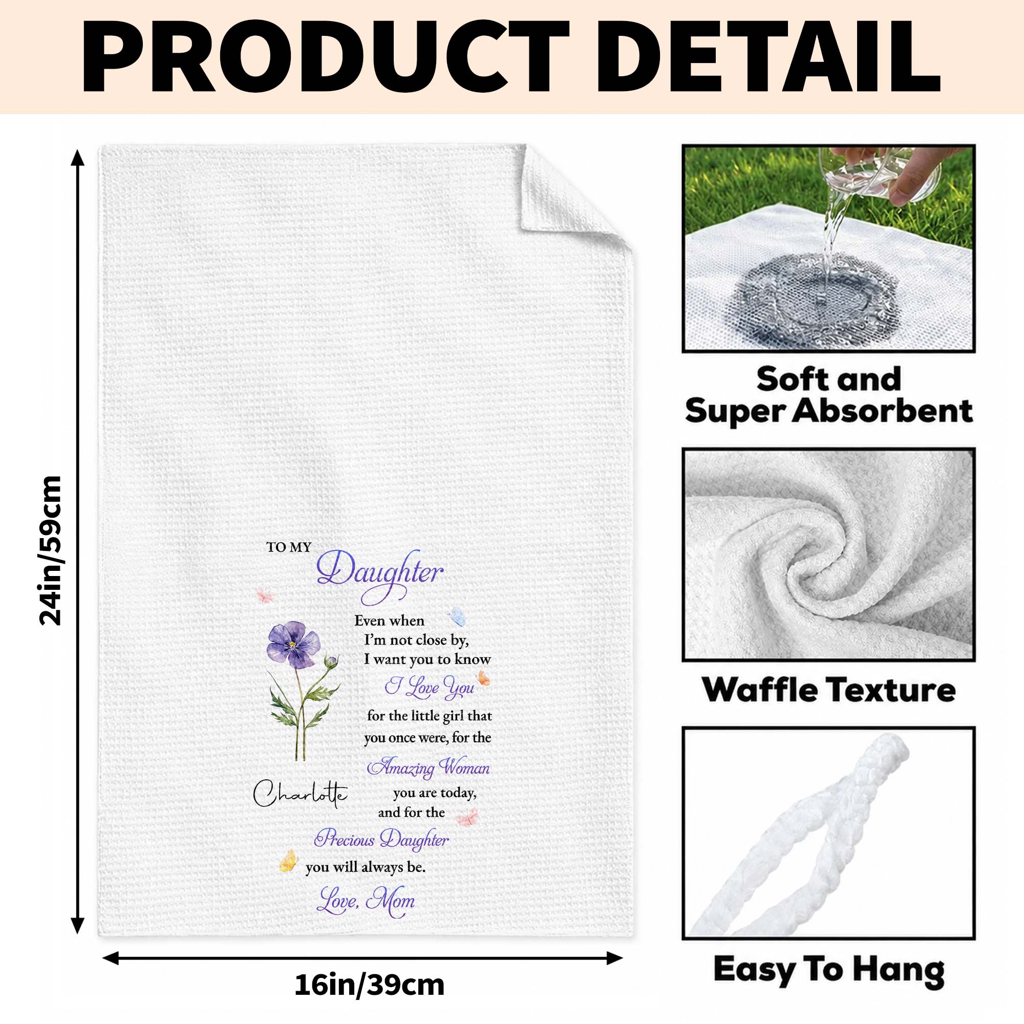 Personalized Kitchen Towel Custom Message Gift for Daughter