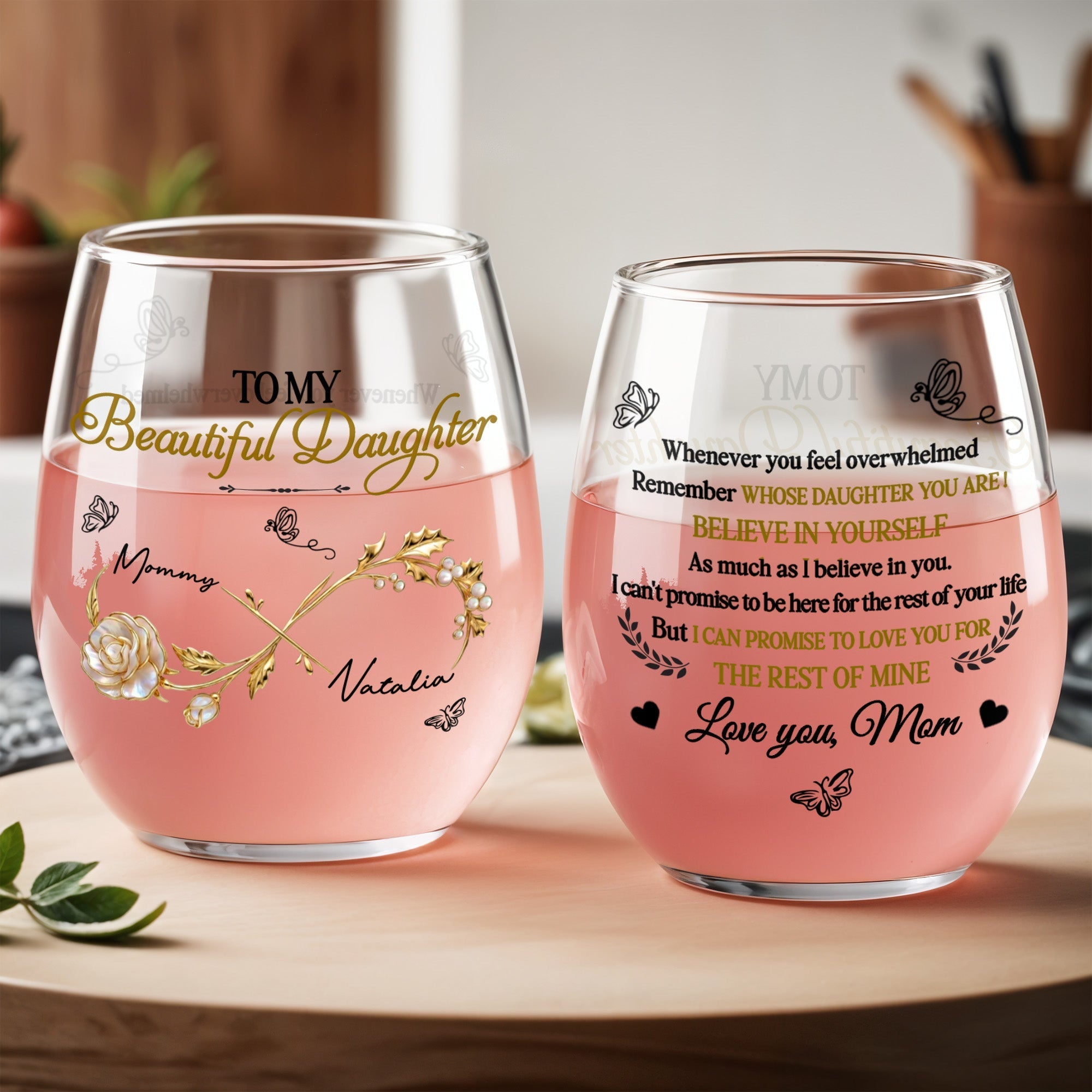 Personalized Stemless Wine Glass Custom Name Gift for Daughter
