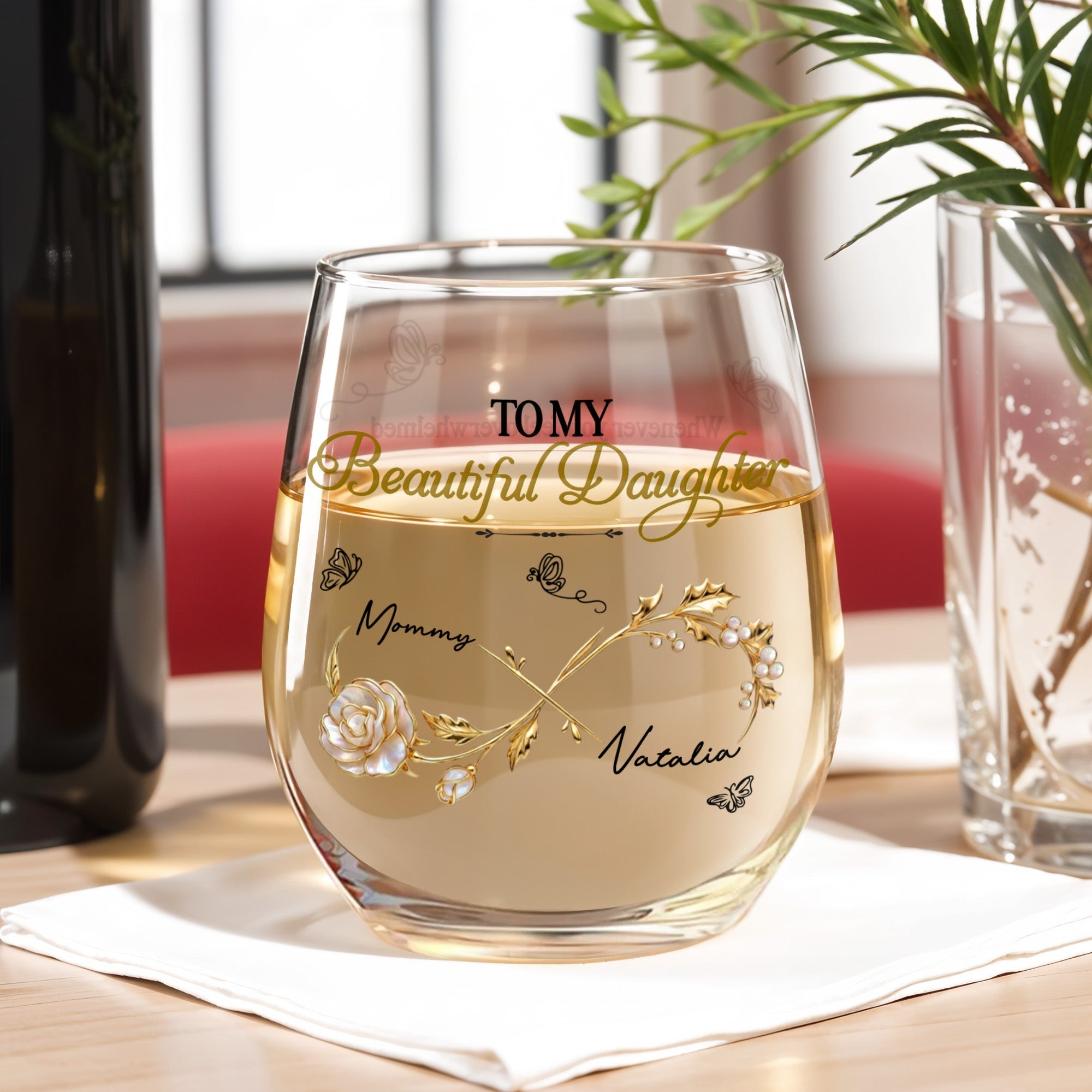 Personalized Stemless Wine Glass Custom Name Gift for Daughter