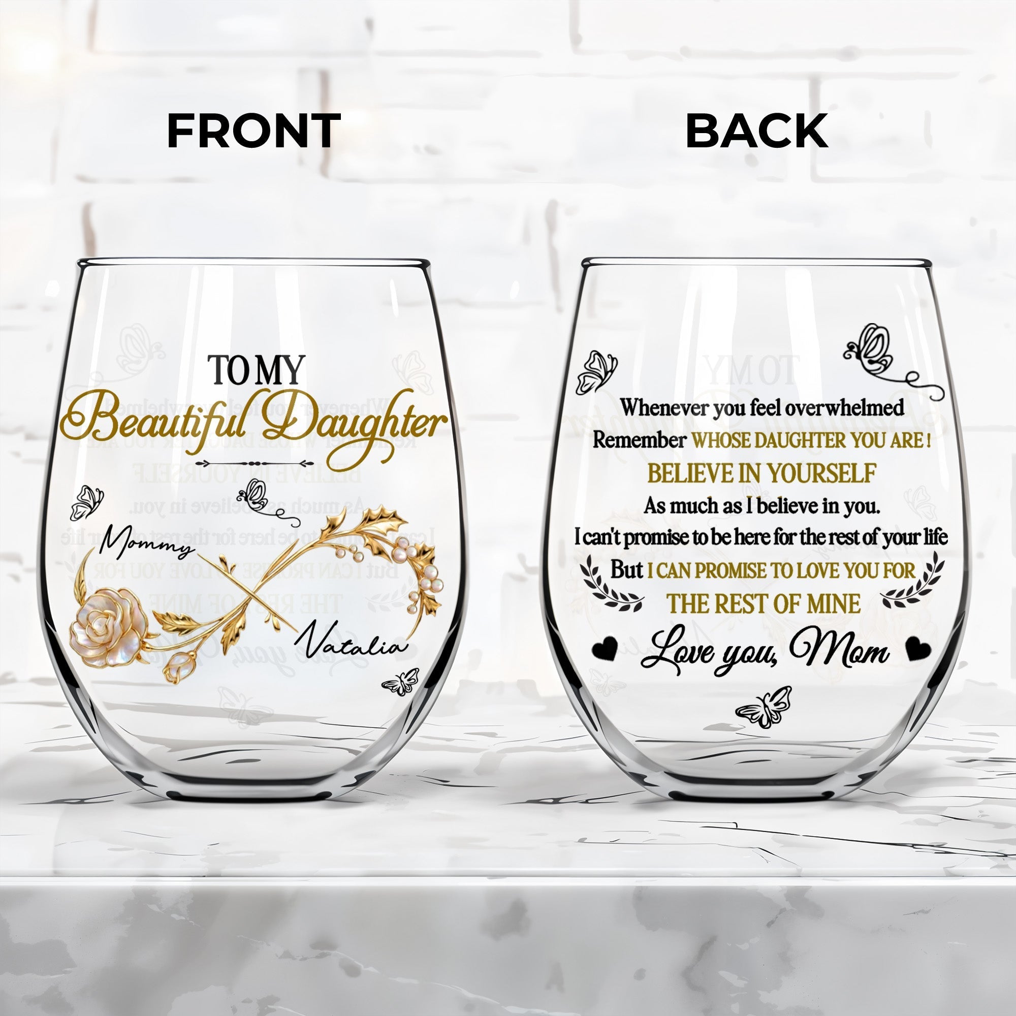 Personalized Stemless Wine Glass Custom Name Gift for Daughter