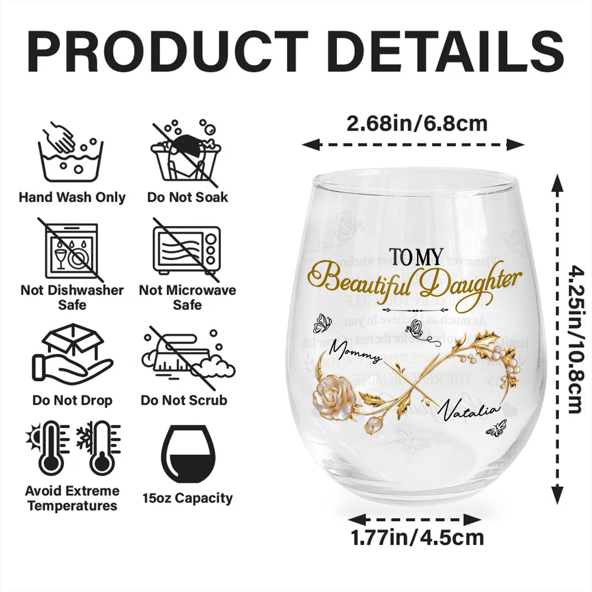Personalized Stemless Wine Glass Custom Name Gift for Daughter