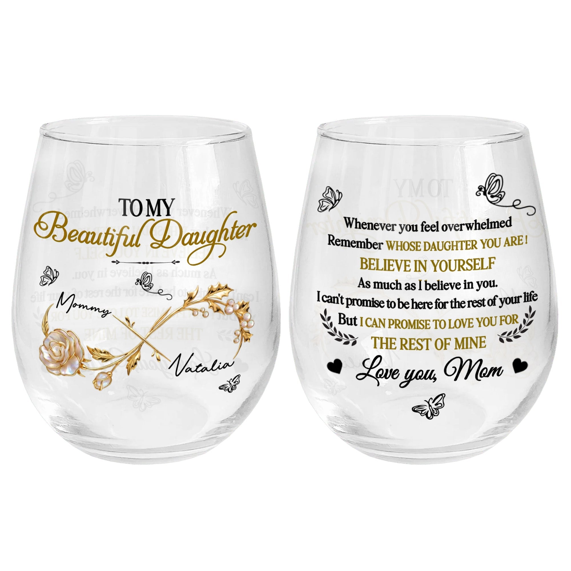 Personalized Stemless Wine Glass Custom Name Gift for Daughter
