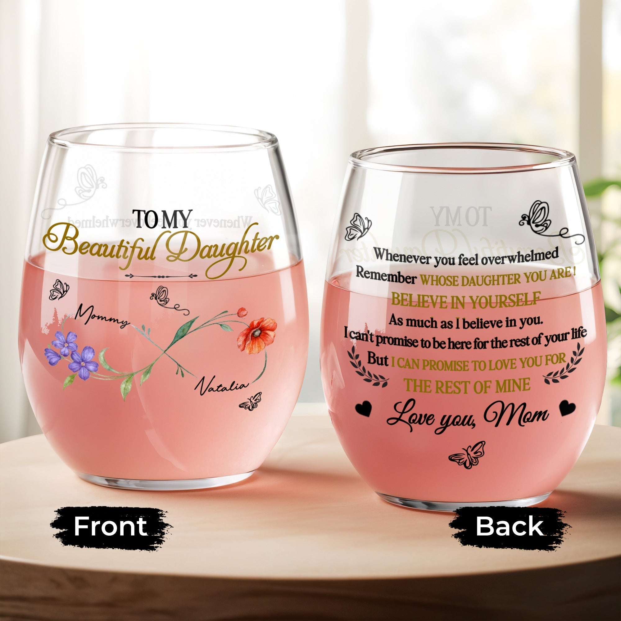 Personalized Stemless Wine Glass Custom Name for Daughter Gift