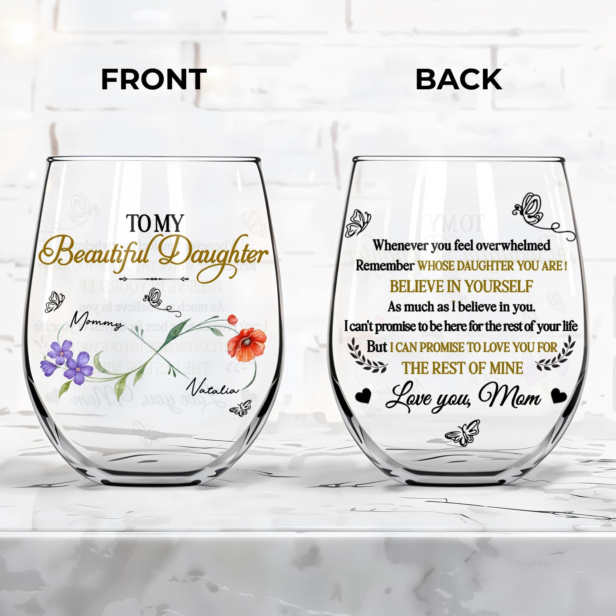 Personalized Stemless Wine Glass Custom Name for Daughter Gift