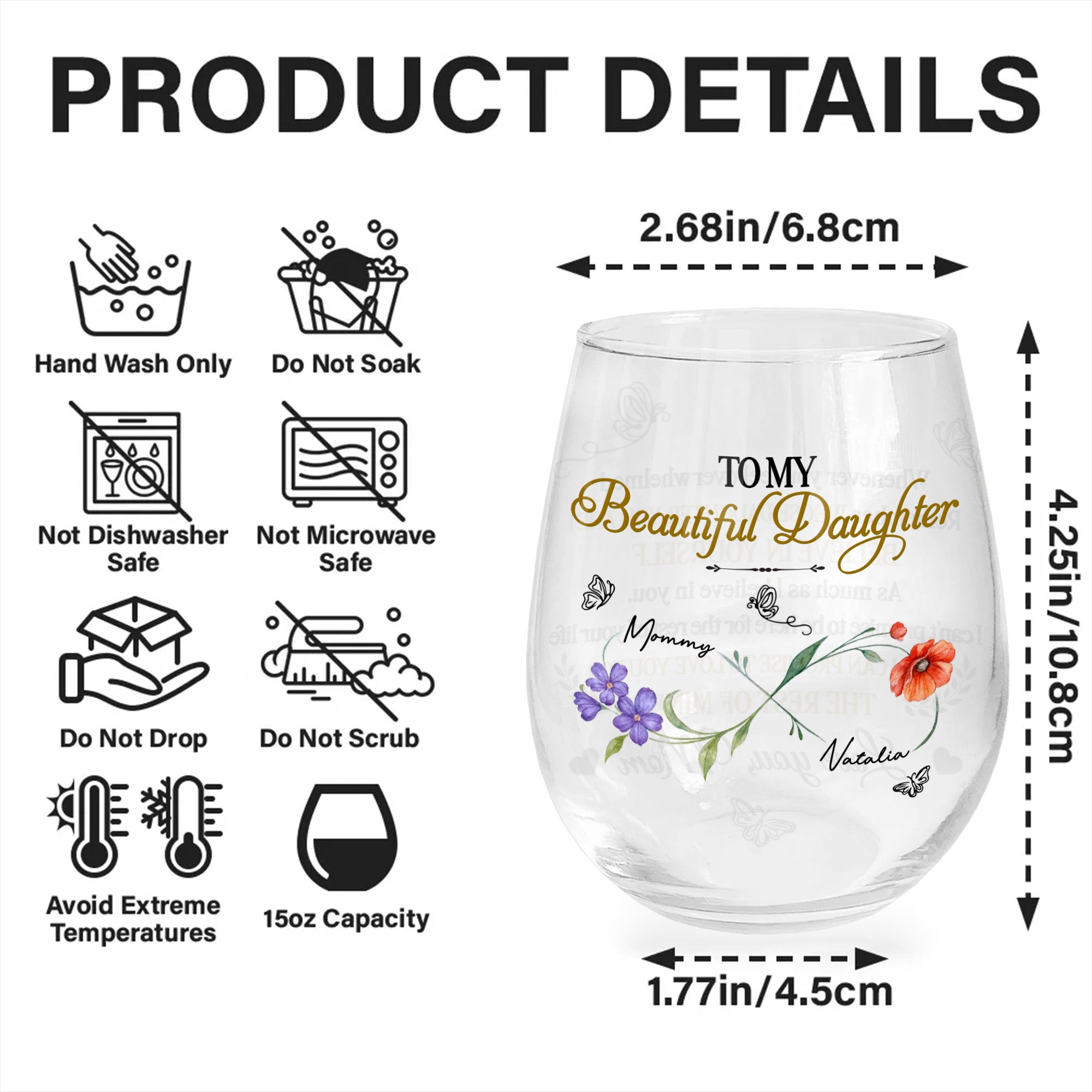Personalized Stemless Wine Glass Custom Name for Daughter Gift
