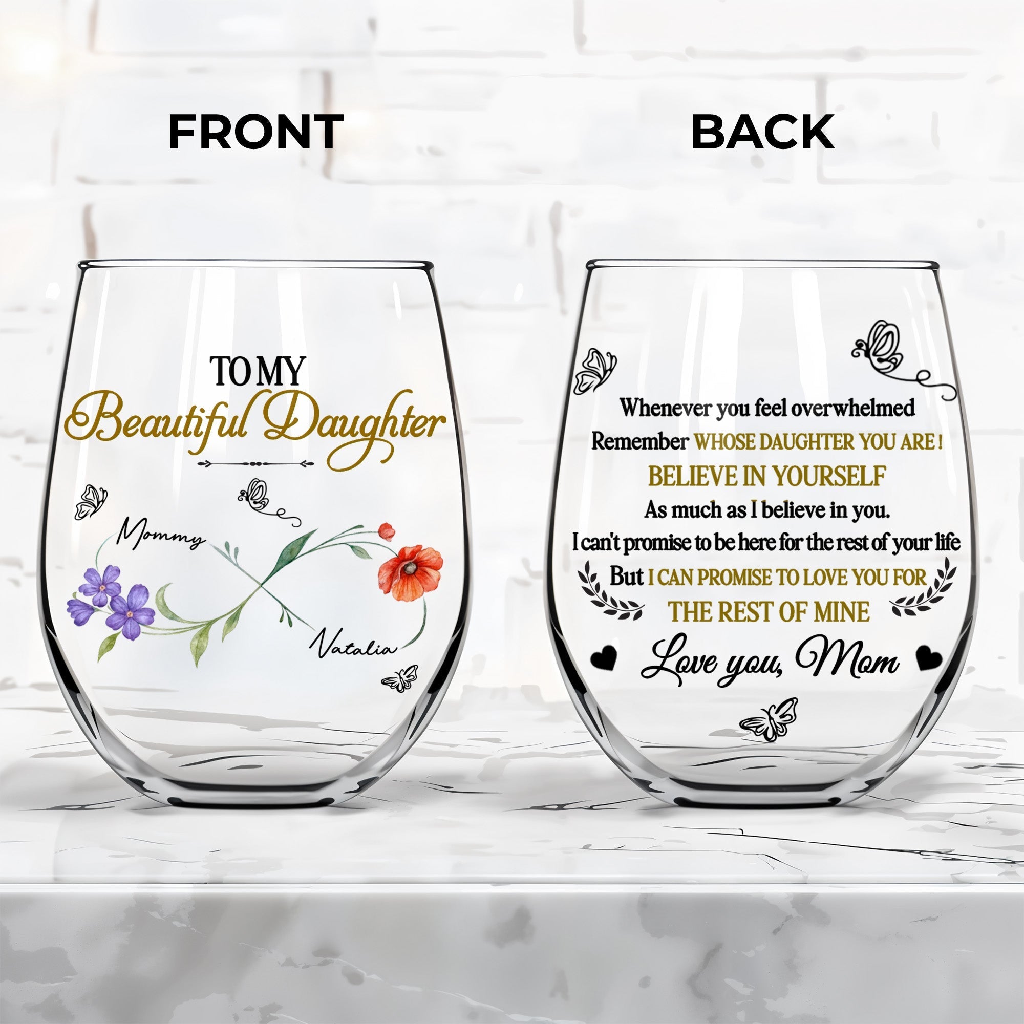 Personalized Stemless Wine Glass Custom Name for Daughter Gift