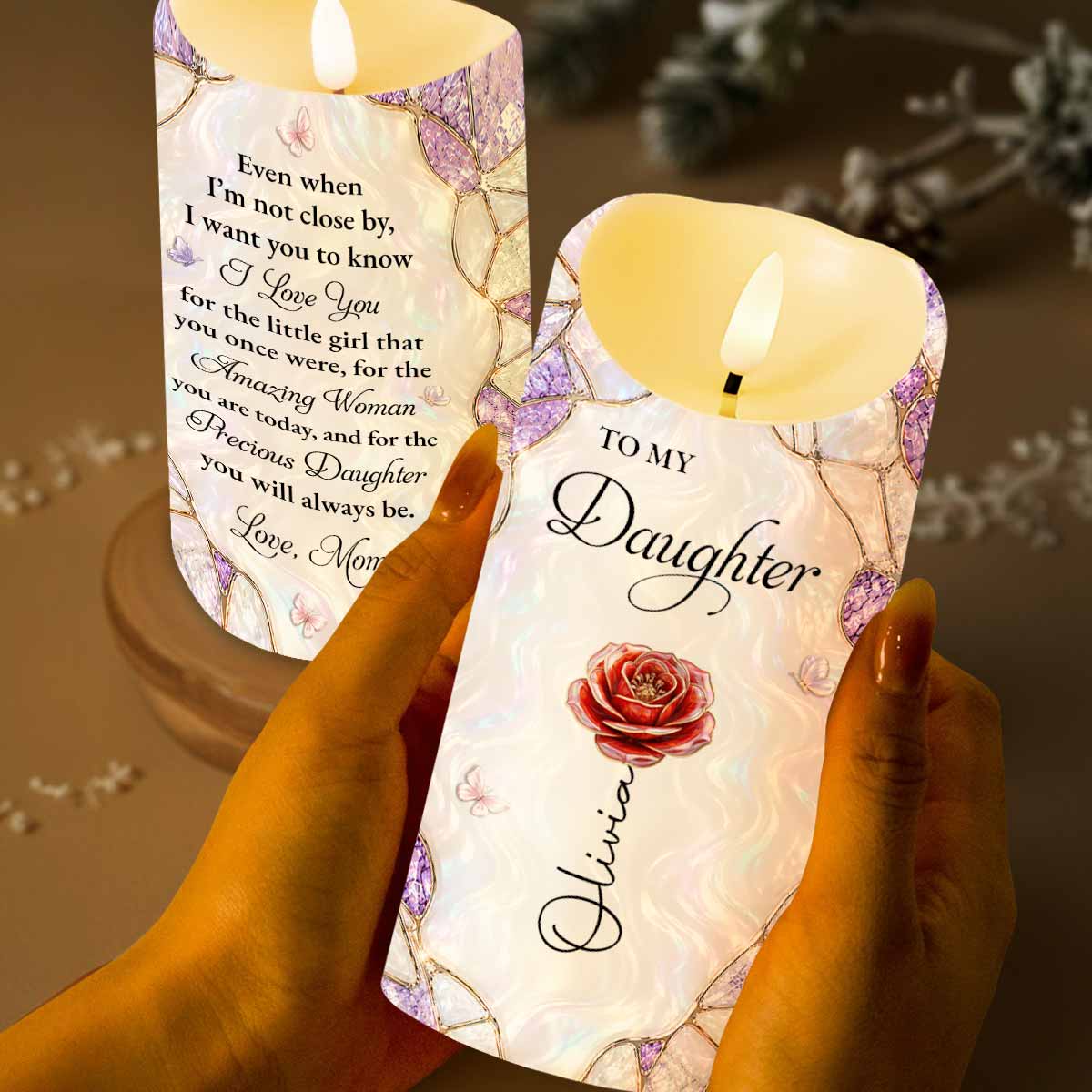 Personalized LED Candle Custom Birth Month Flowers Gift for Daughter
