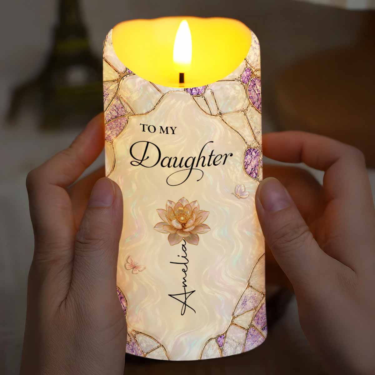 Personalized LED Candle Custom Birth Month Flowers Gift for Daughter