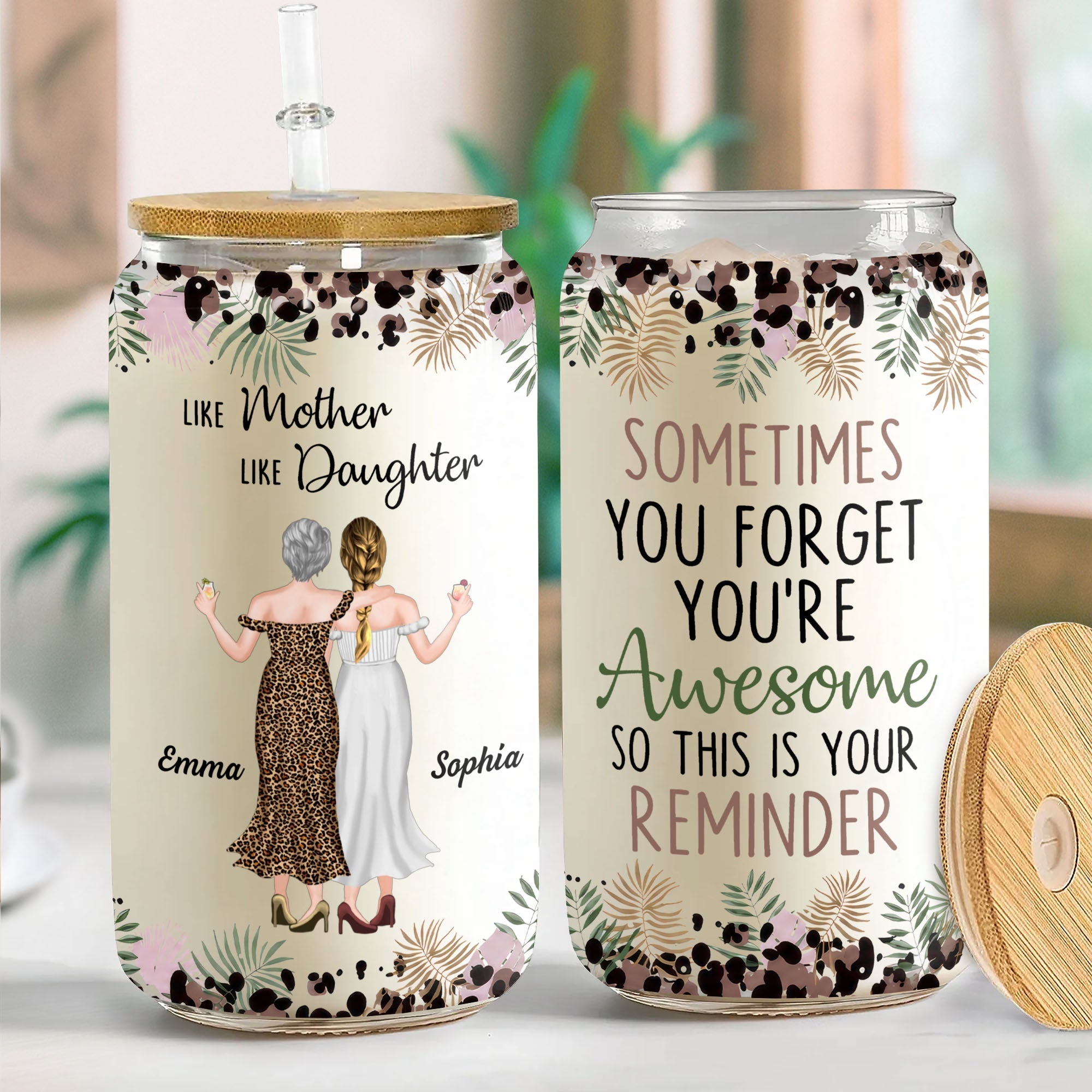 Personalized Clear Glass Can Custom Name Gift for Mom
