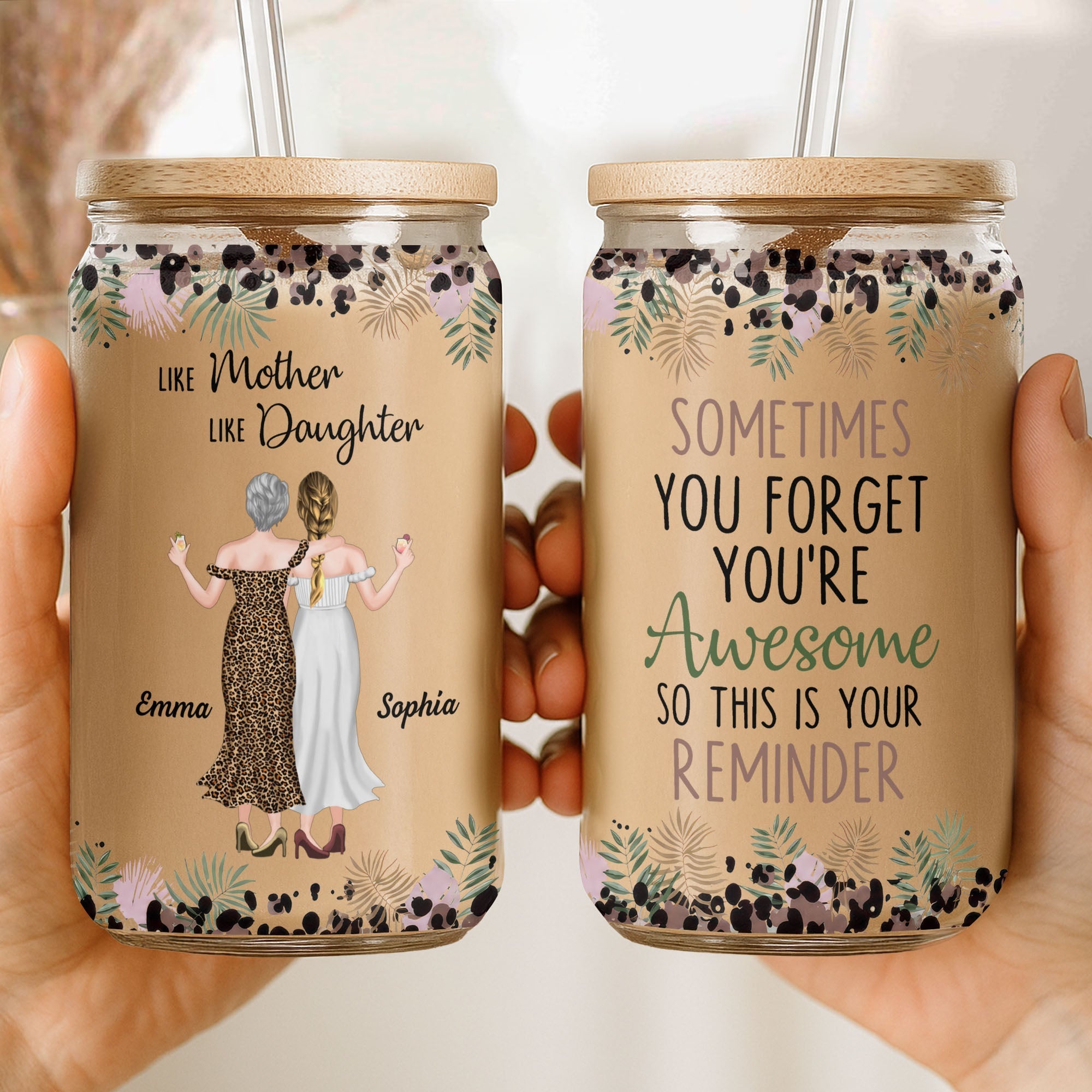 Personalized Clear Glass Can Custom Name Gift for Mom