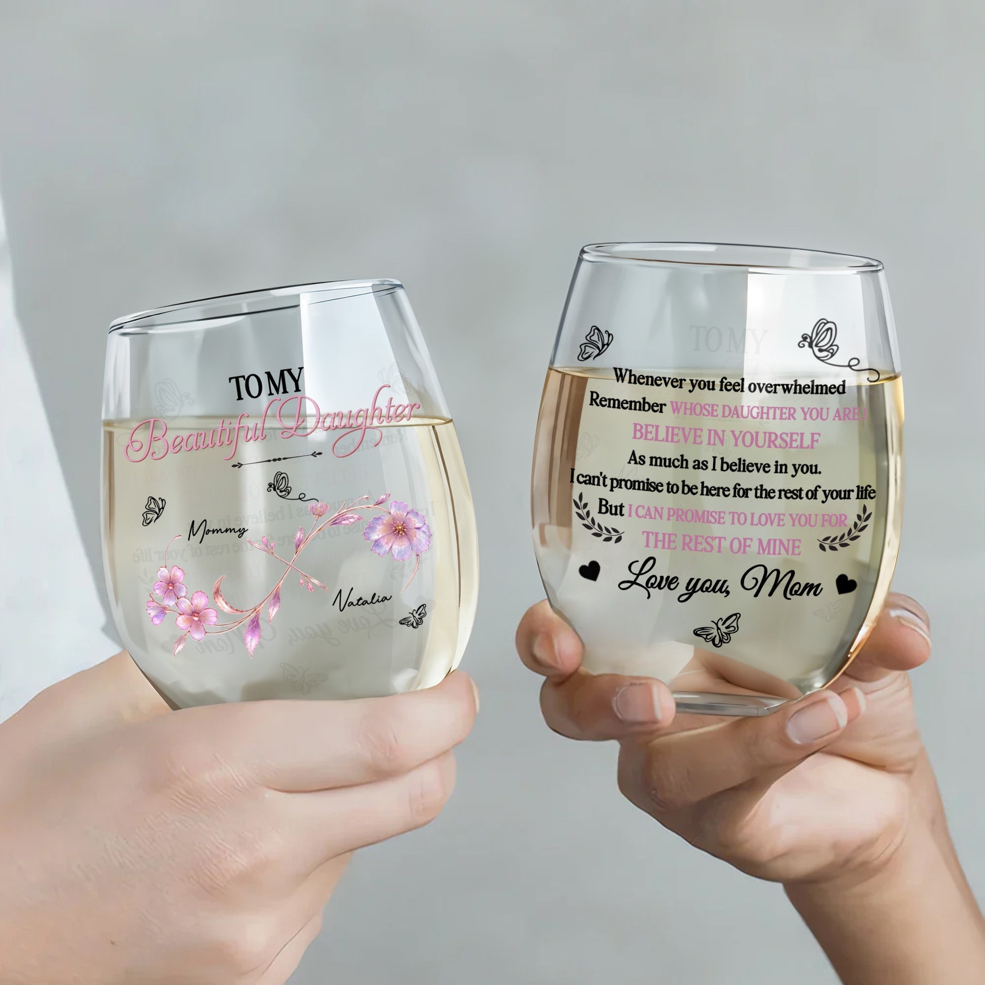 Personalized Stemless Wine Glass Custom Name Gift for Daughter