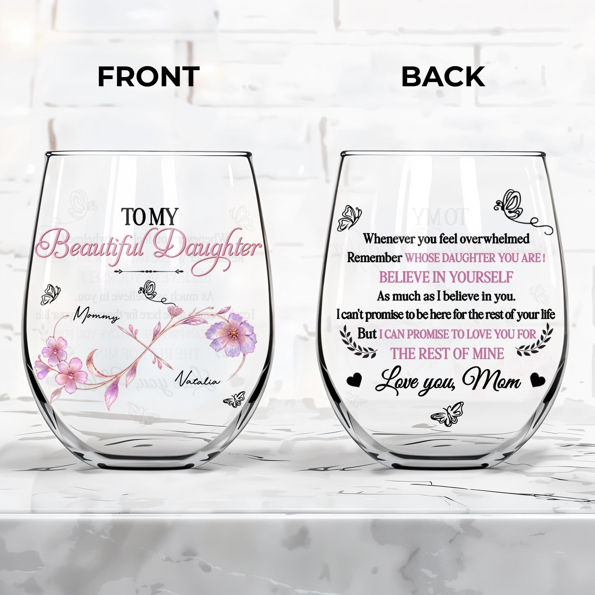 Personalized Stemless Wine Glass Custom Name Gift for Daughter