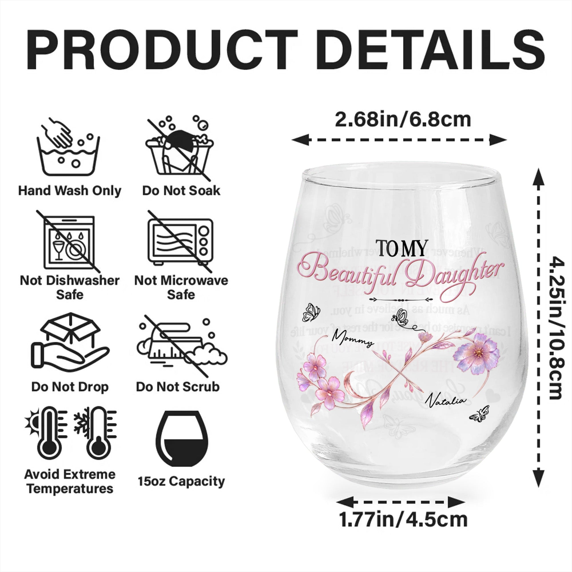 Personalized Stemless Wine Glass Custom Name Gift for Daughter