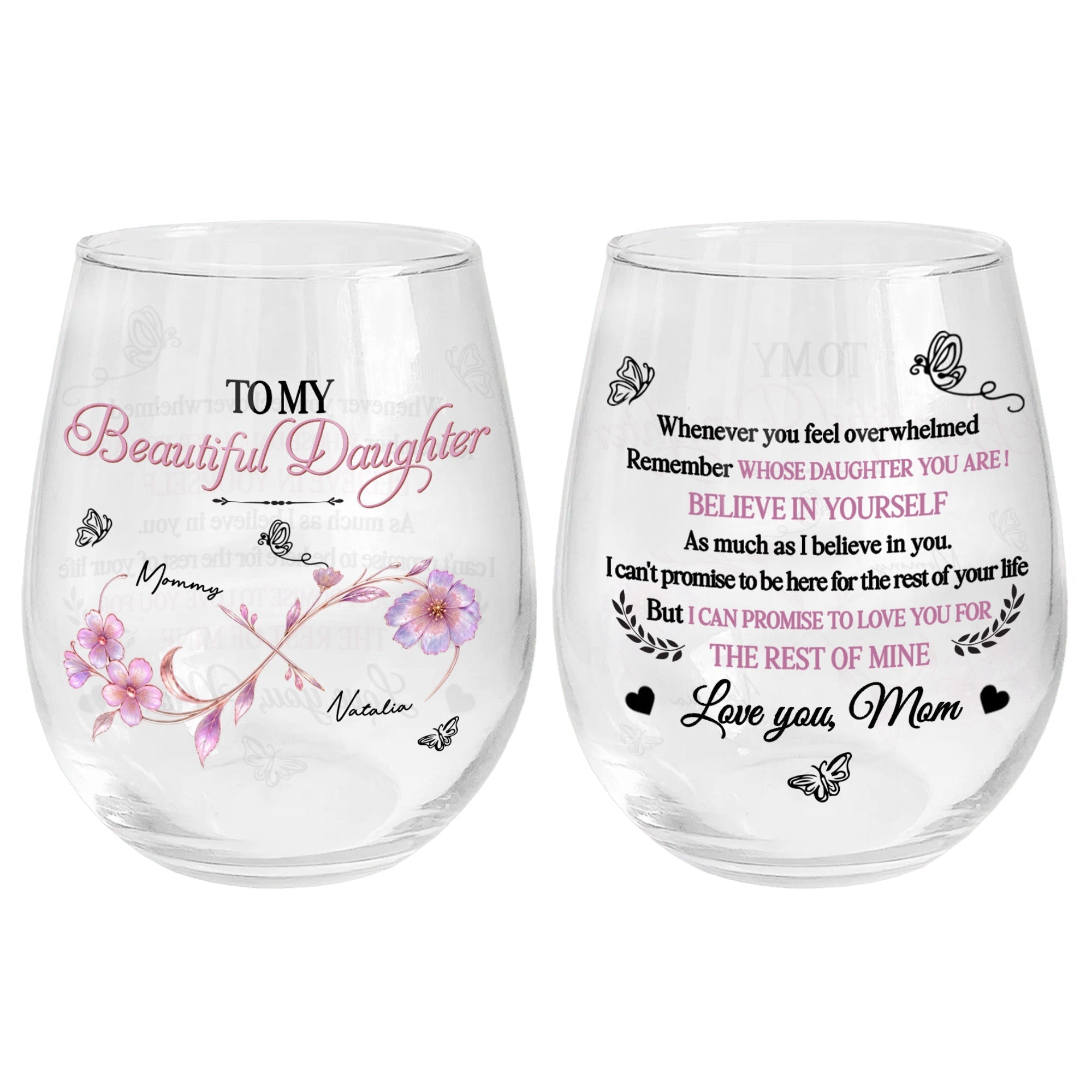 Personalized Stemless Wine Glass Custom Name Gift for Daughter