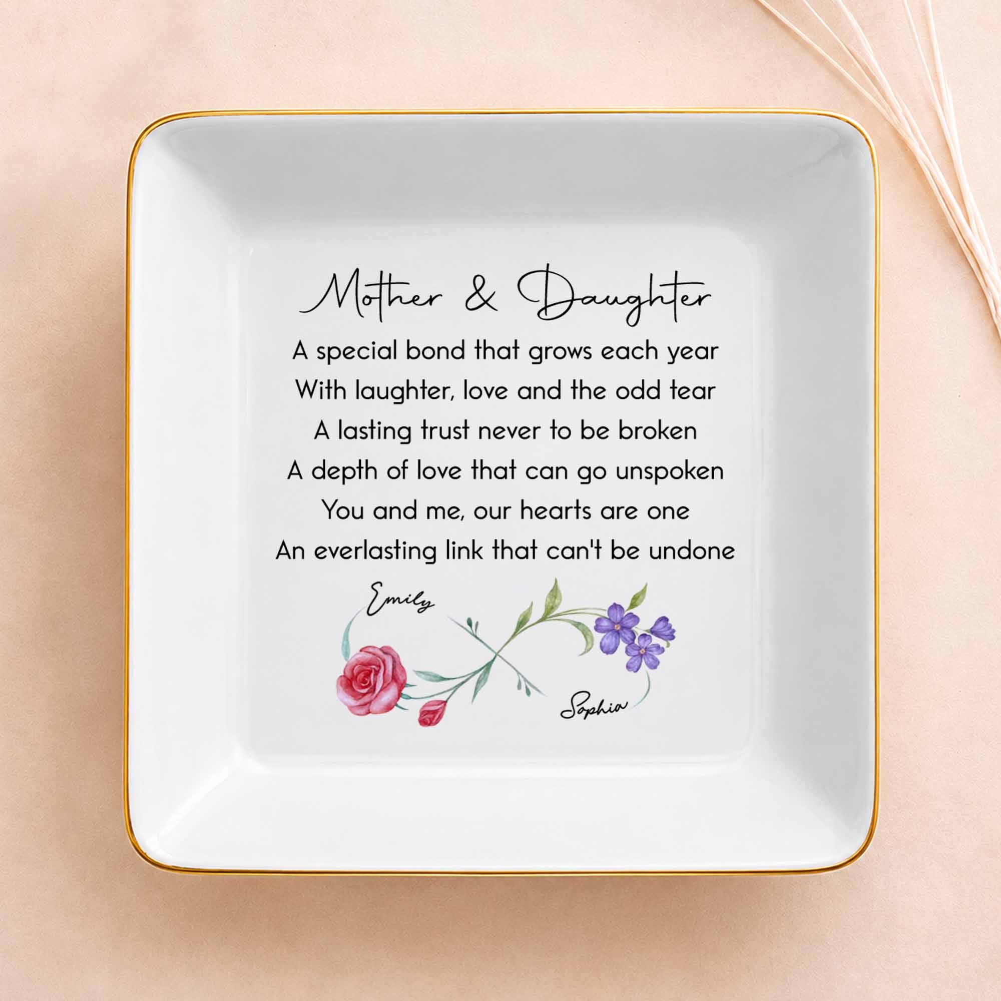Personalized Infinity Birth Flowers Jewelry Dish Custom Gift for Mom or Daughter
