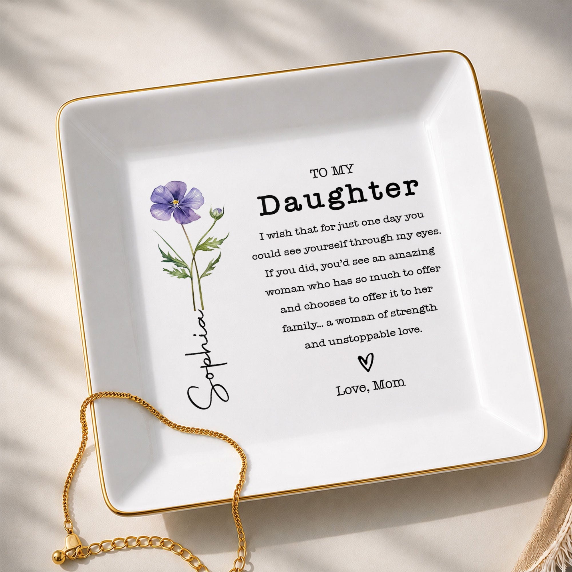 Personalized Jewelry Dish Custom Birth Month Flower Gift for Daughter