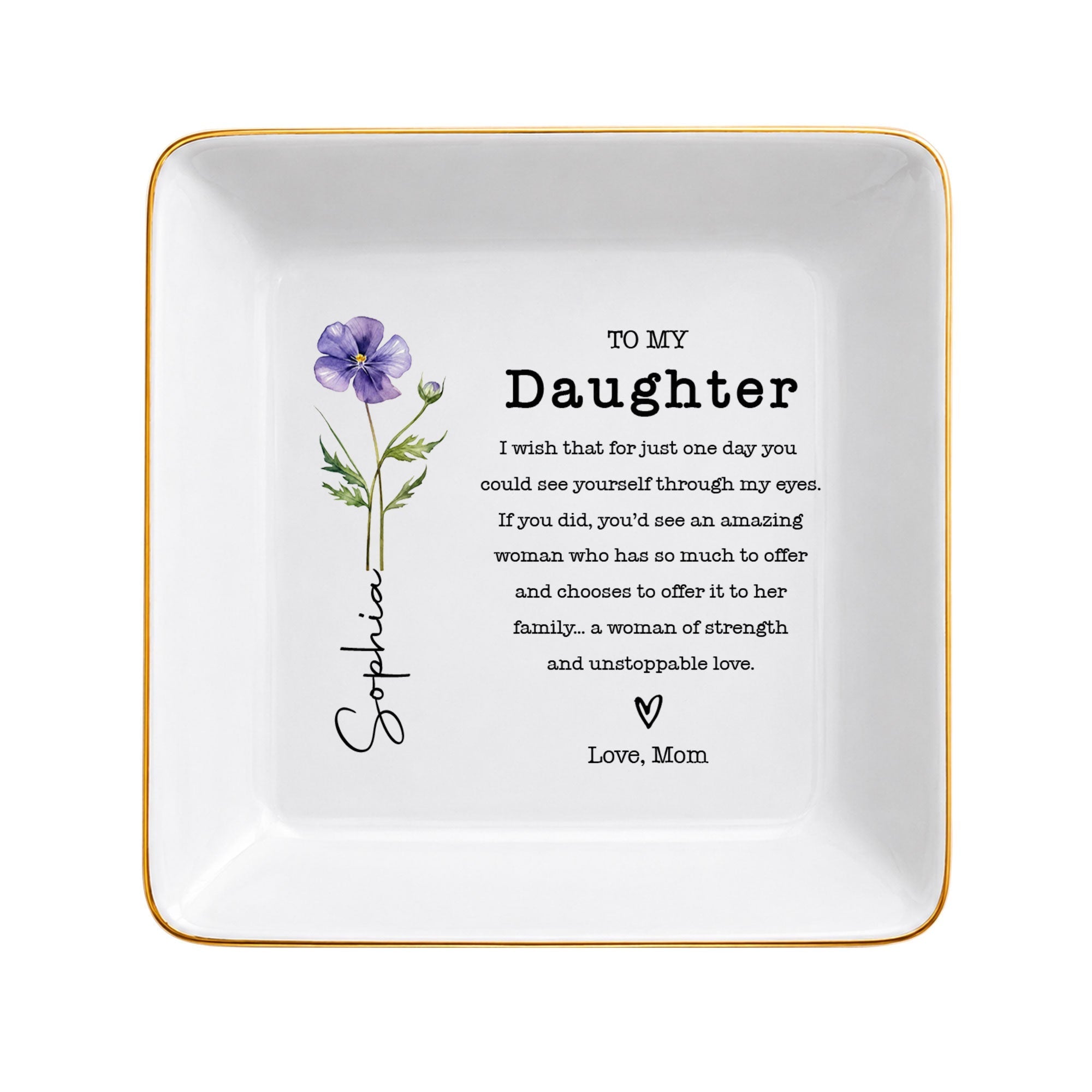 Personalized Jewelry Dish Custom Birth Month Flower Gift for Daughter