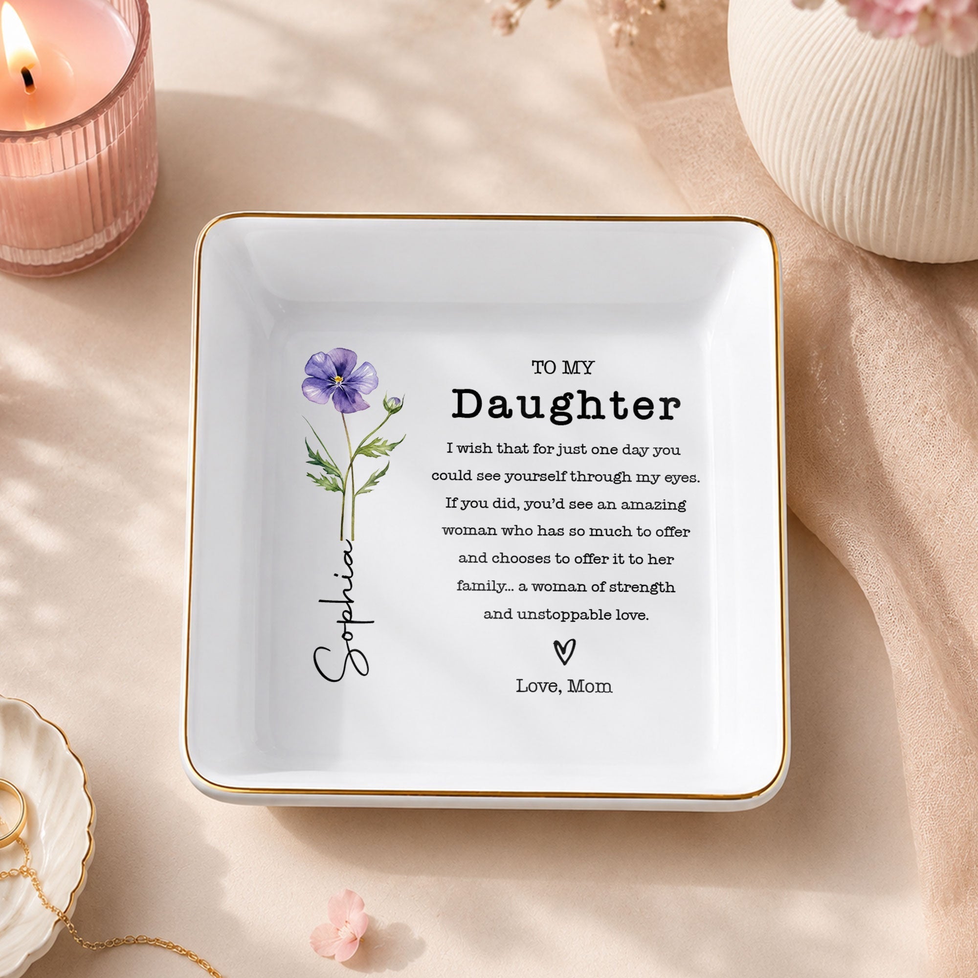 Personalized Jewelry Dish Custom Birth Month Flower Gift for Daughter