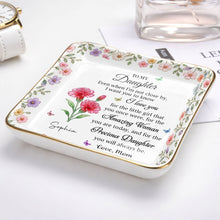 Load image into Gallery viewer, Personalized Ceramic Jewelry Dish Custom Birth Month Flowers for Daughter
