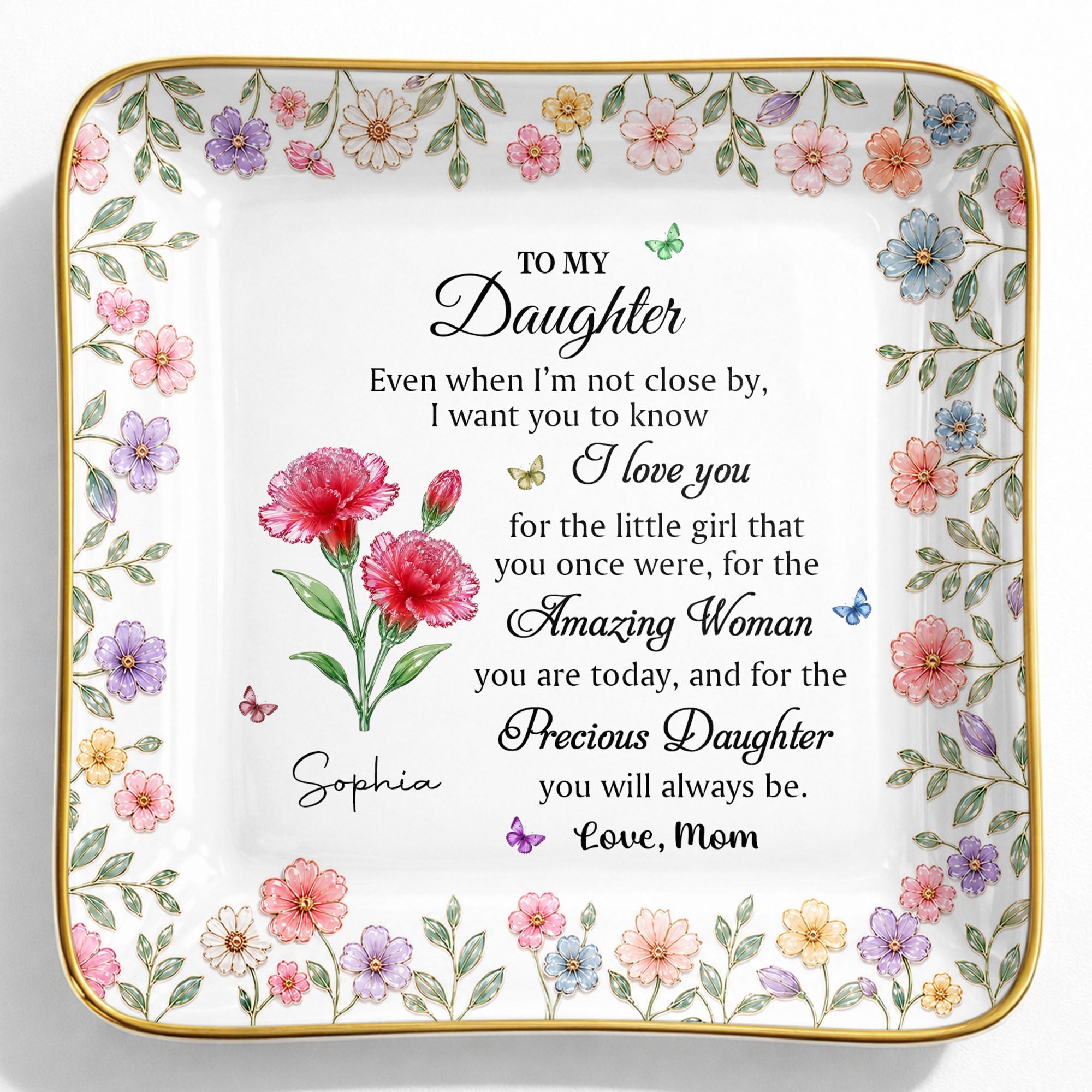 Personalized Ceramic Jewelry Dish Custom Birth Month Flowers for Daughter