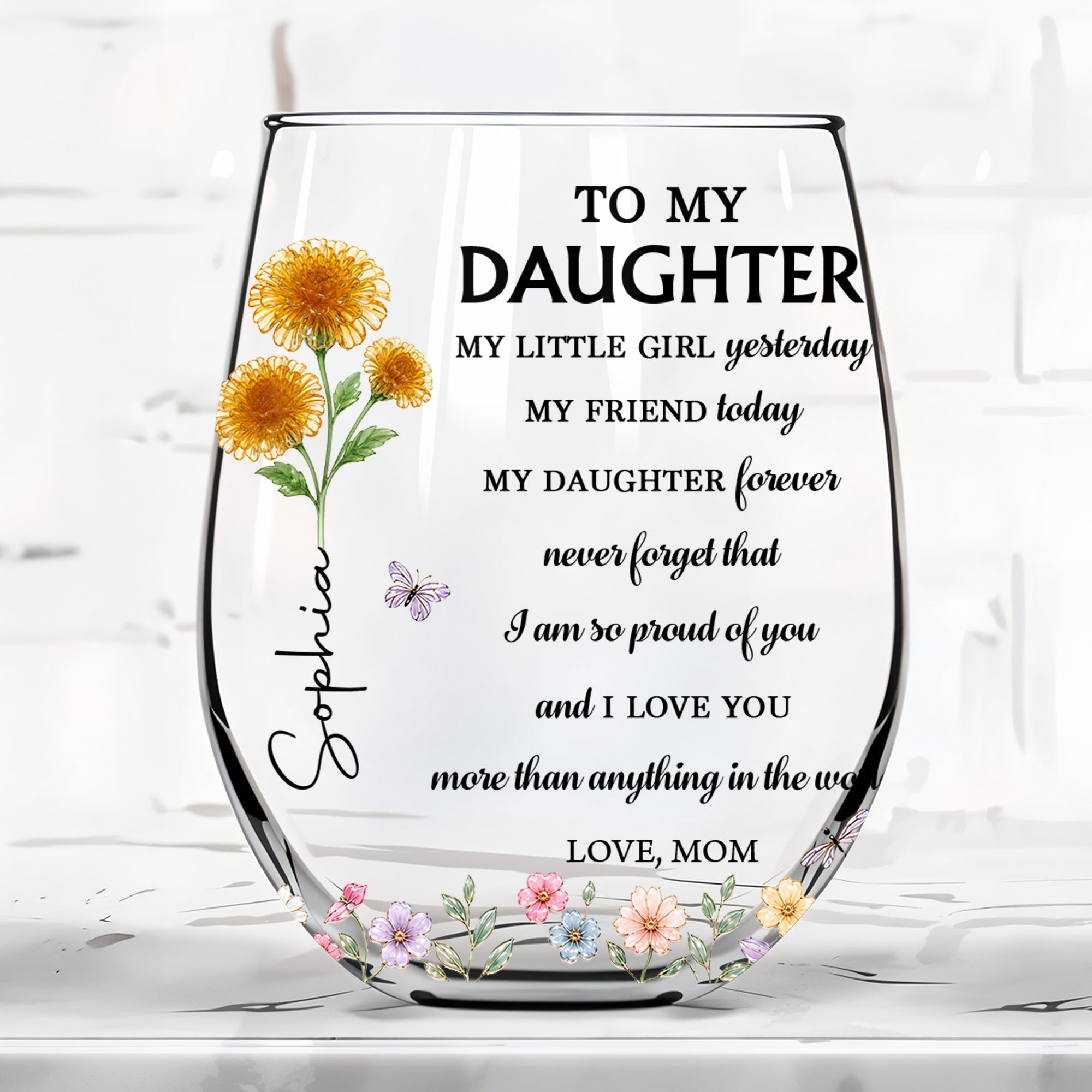 Personalized Stemless Wine Glass Custom Name For Daughter Birthday Gift