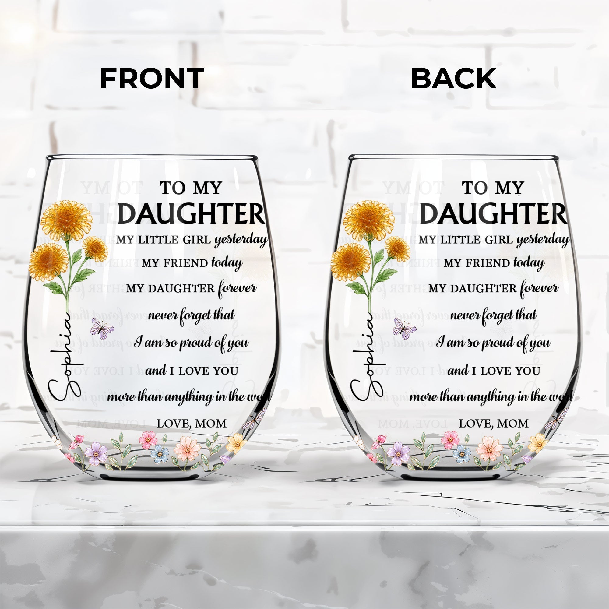 Personalized Stemless Wine Glass Custom Name For Daughter Birthday Gift