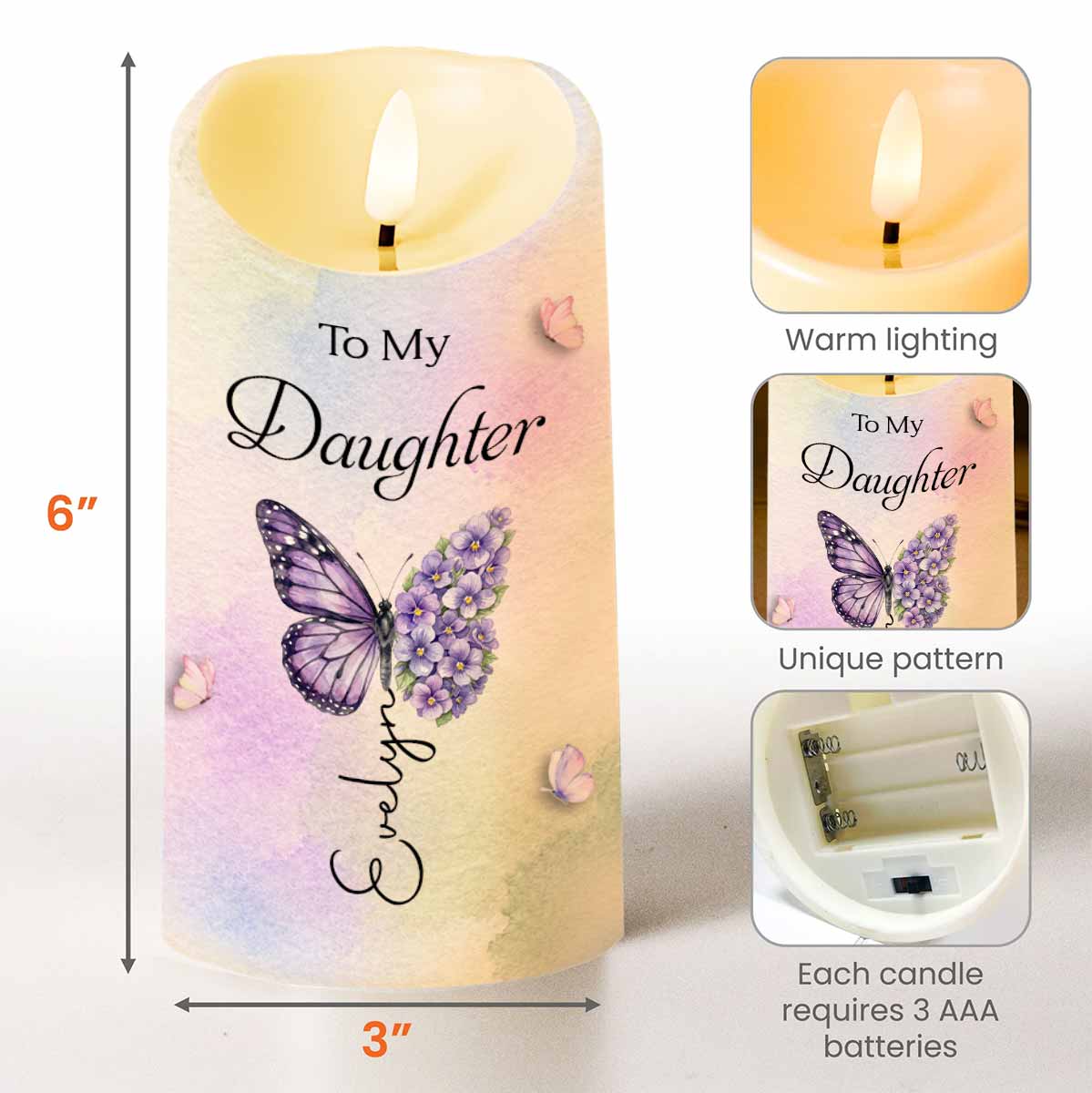 Personalized LED Candle with Birth Month Flowers Custom Gift for Daughter
