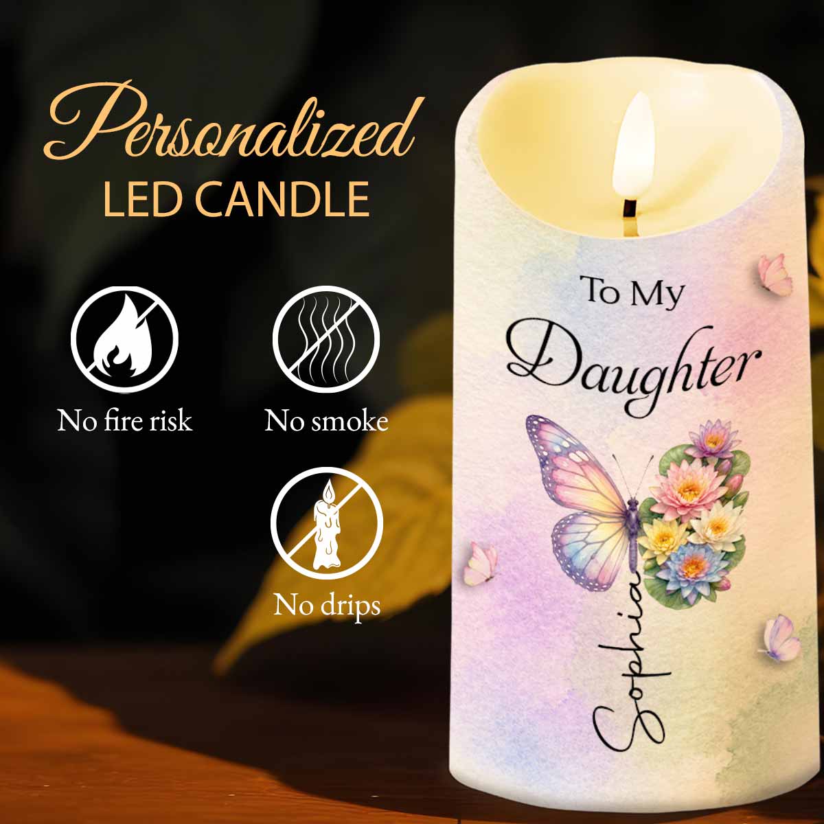 Personalized LED Candle with Birth Month Flowers Custom Gift for Daughter