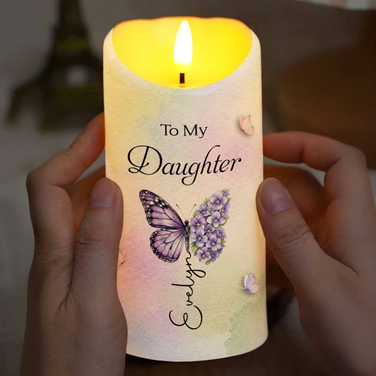 Personalized LED Candle with Birth Month Flowers Custom Gift for Daughter