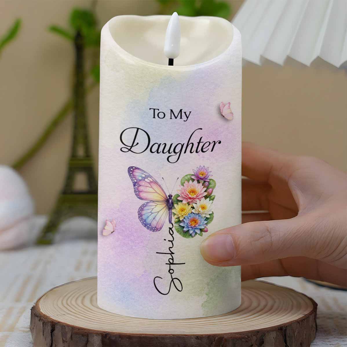 Personalized LED Candle with Birth Month Flowers Custom Gift for Daughter