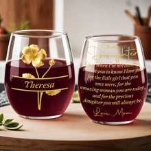 Load image into Gallery viewer, Personalized Wine Glass Gift for Daughter with Gold Flower Design
