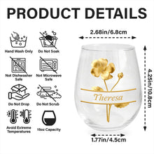 Load image into Gallery viewer, Personalized Wine Glass Gift for Daughter with Gold Flower Design

