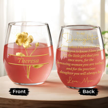 Load image into Gallery viewer, Personalized Wine Glass Gift for Daughter with Gold Flower Design
