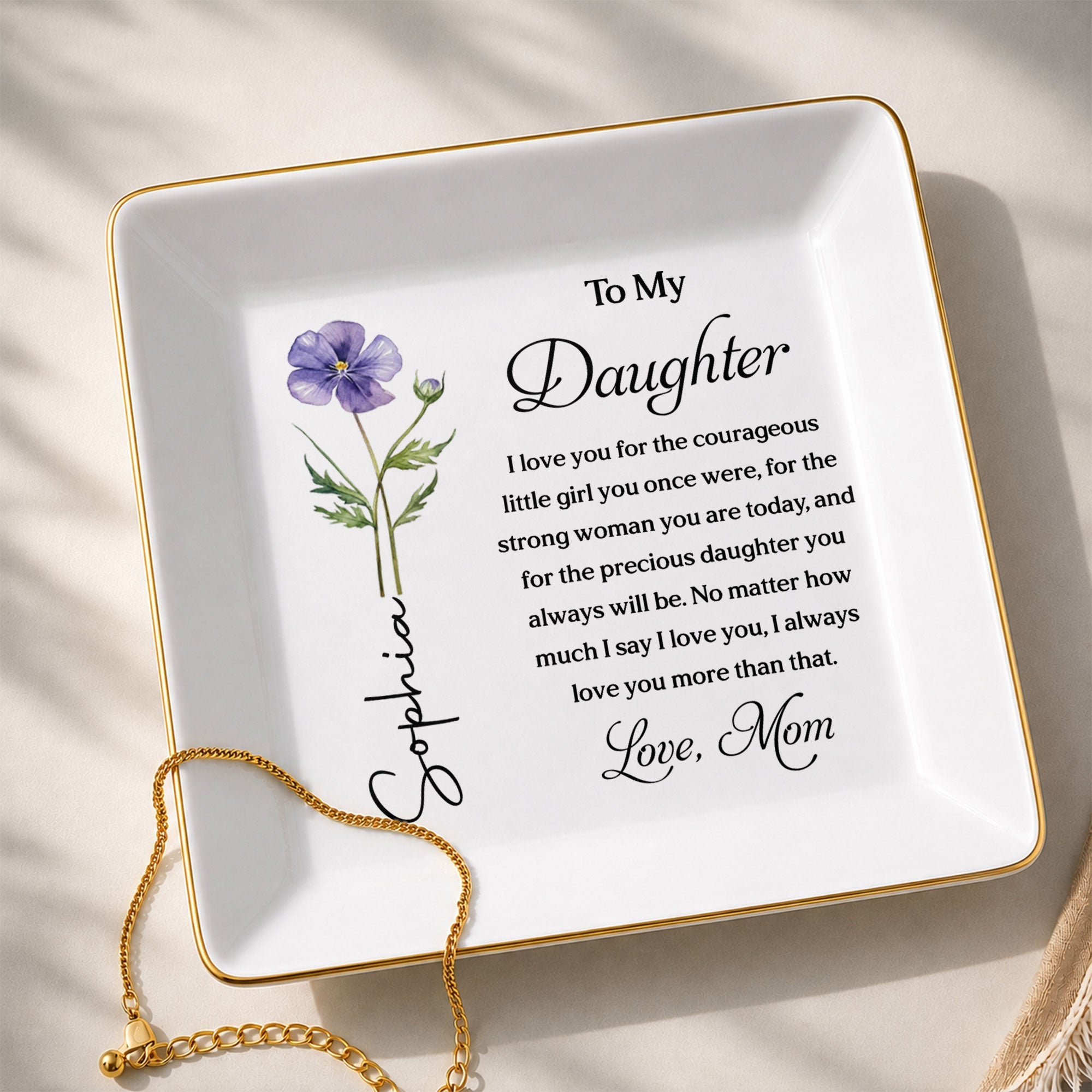 Personalized Custom Jewelry Dish for Daughter with Birth Month Flower