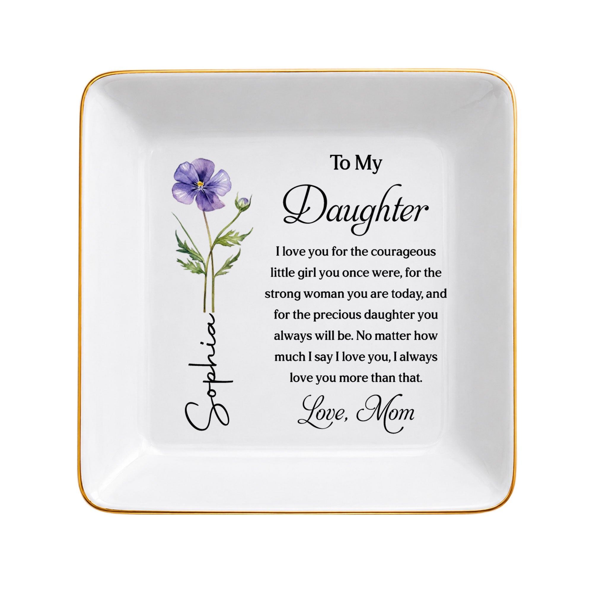 Personalized Custom Jewelry Dish for Daughter with Birth Month Flower
