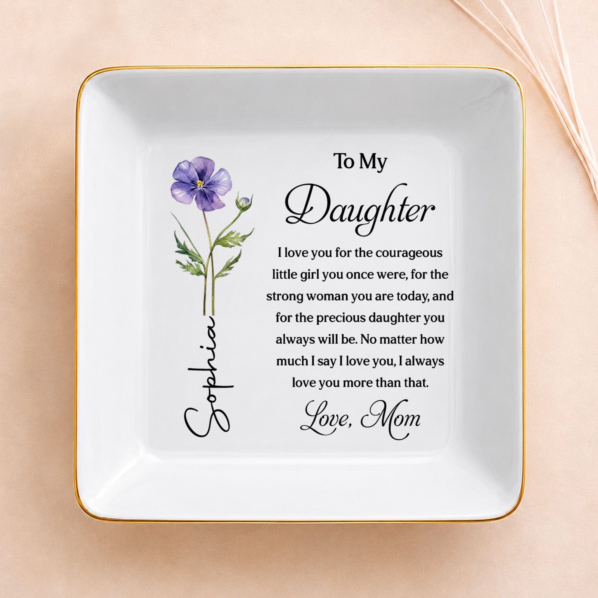 Personalized Custom Jewelry Dish for Daughter with Birth Month Flower