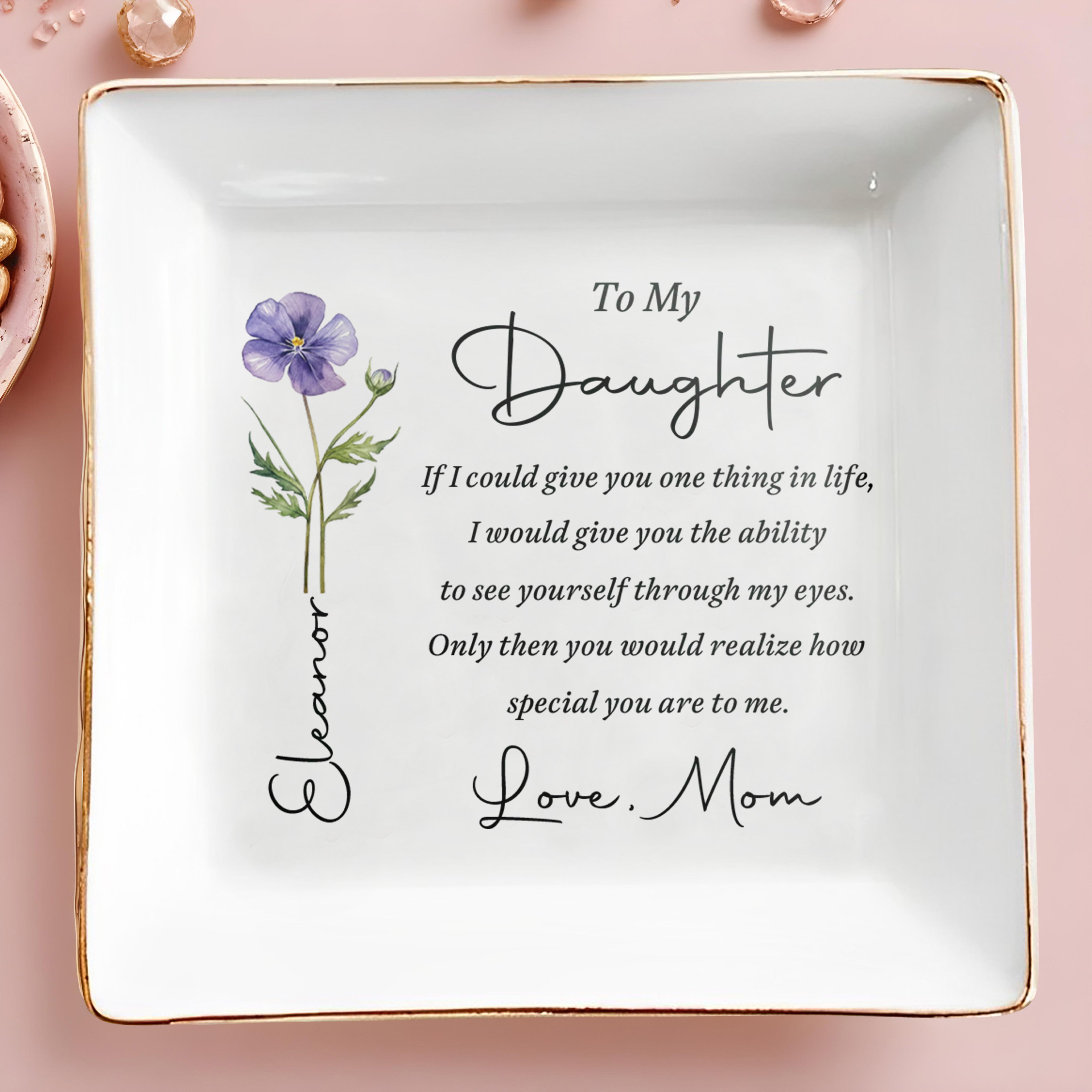 Personalized Birth Flower Jewelry Dish Custom Gift for Daughter