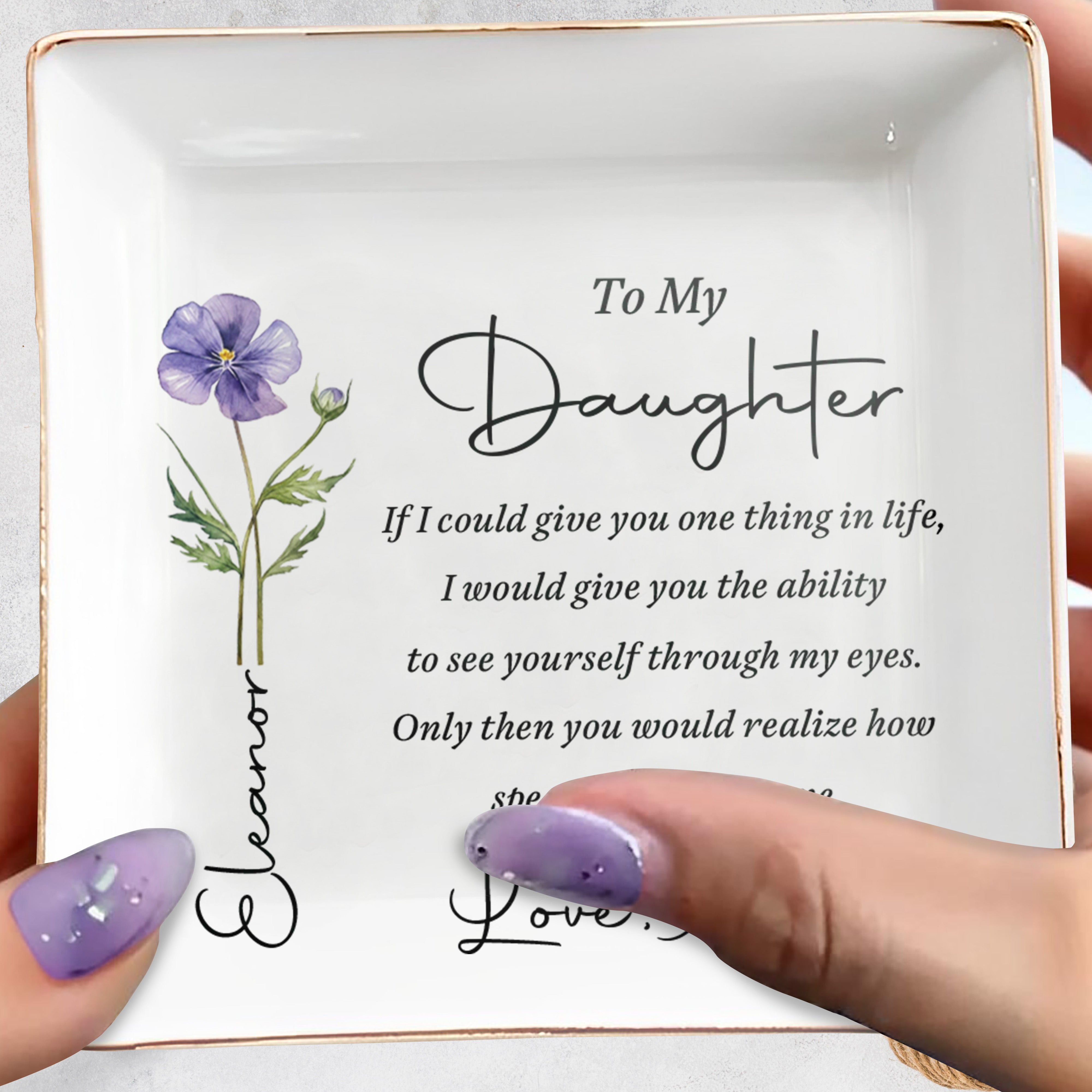 Personalized Birth Flower Jewelry Dish Custom Gift for Daughter