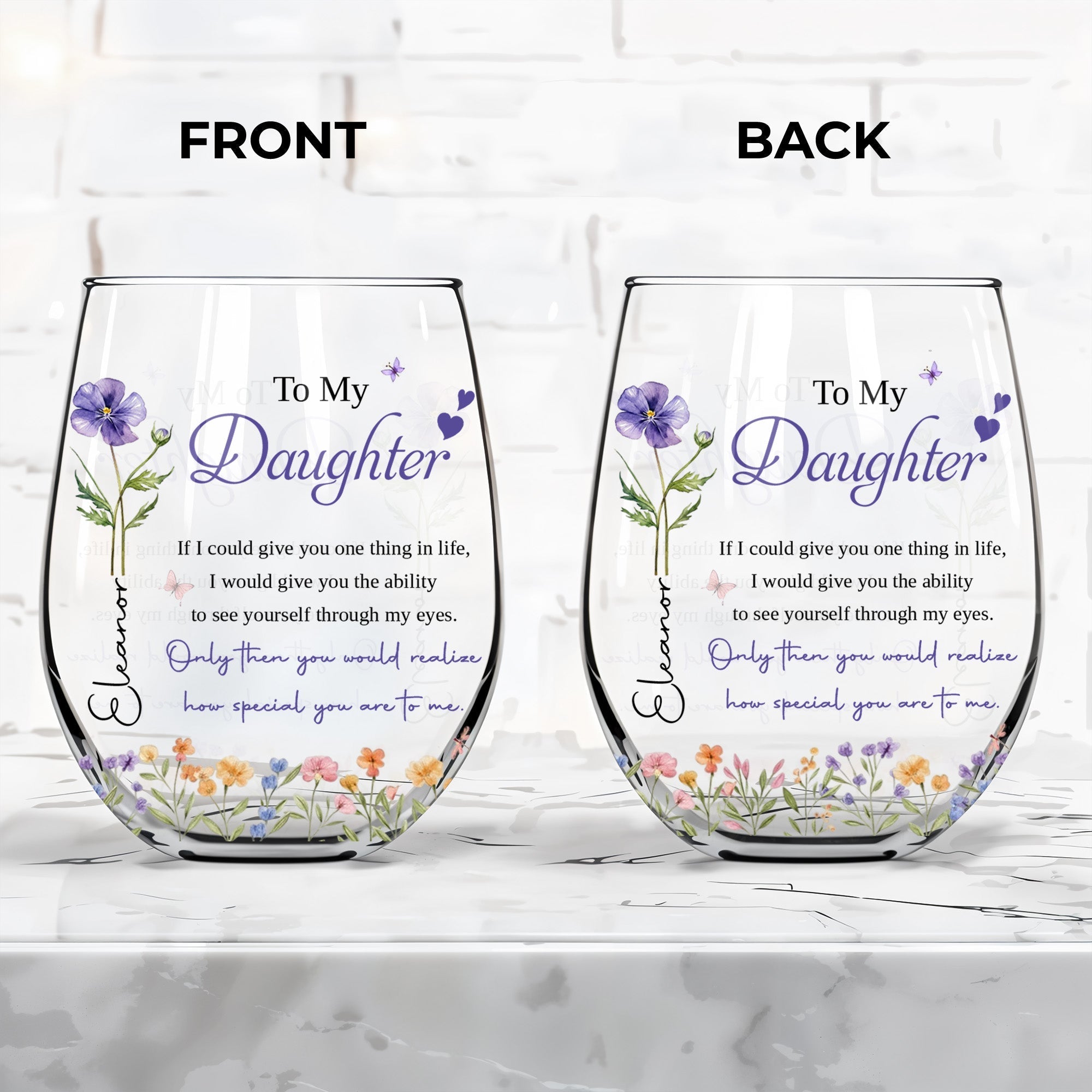 Personalized Stemless Wine Glass Custom Name Gift for Daughter