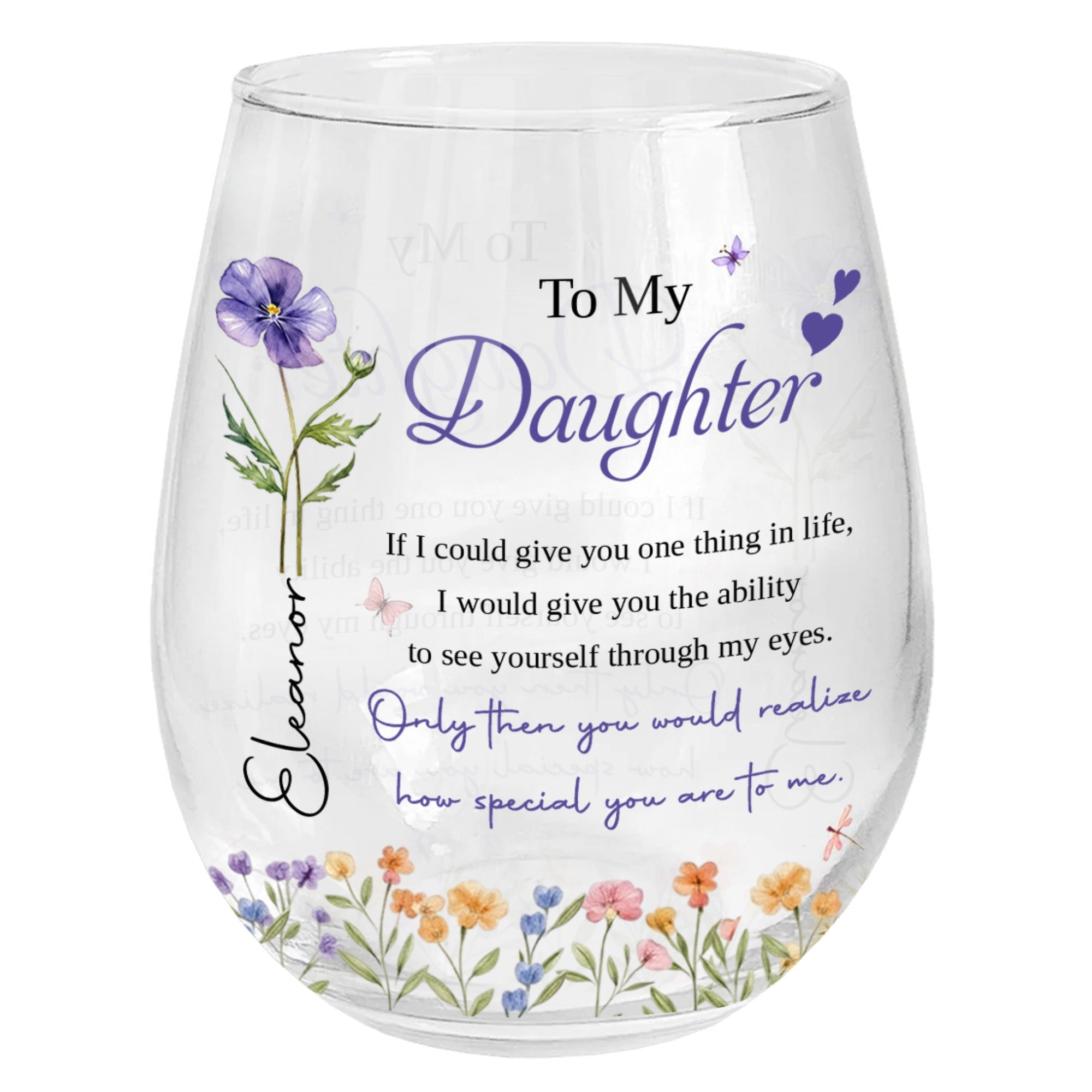 Personalized Stemless Wine Glass Custom Name Gift for Daughter