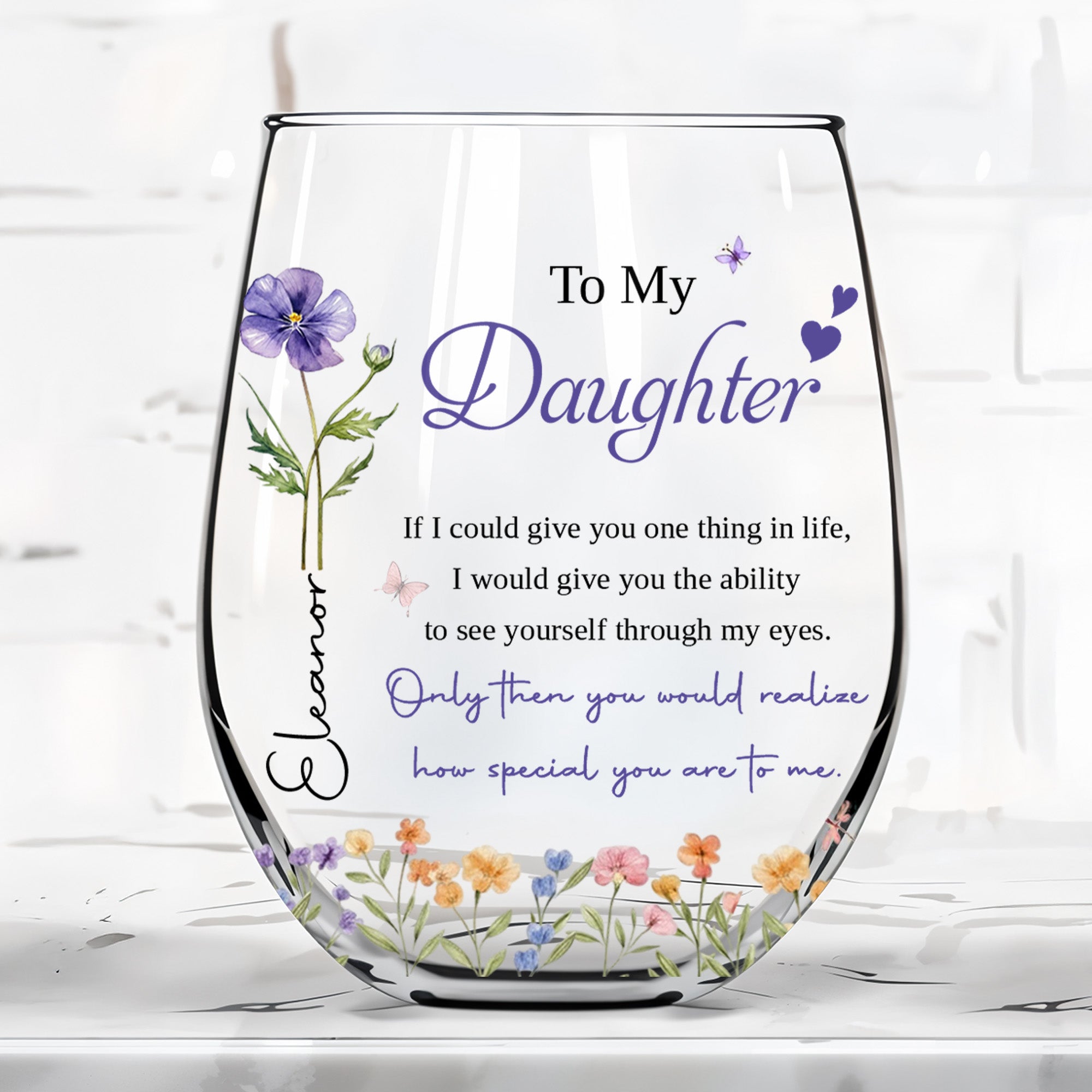 Personalized Stemless Wine Glass Custom Name Gift for Daughter