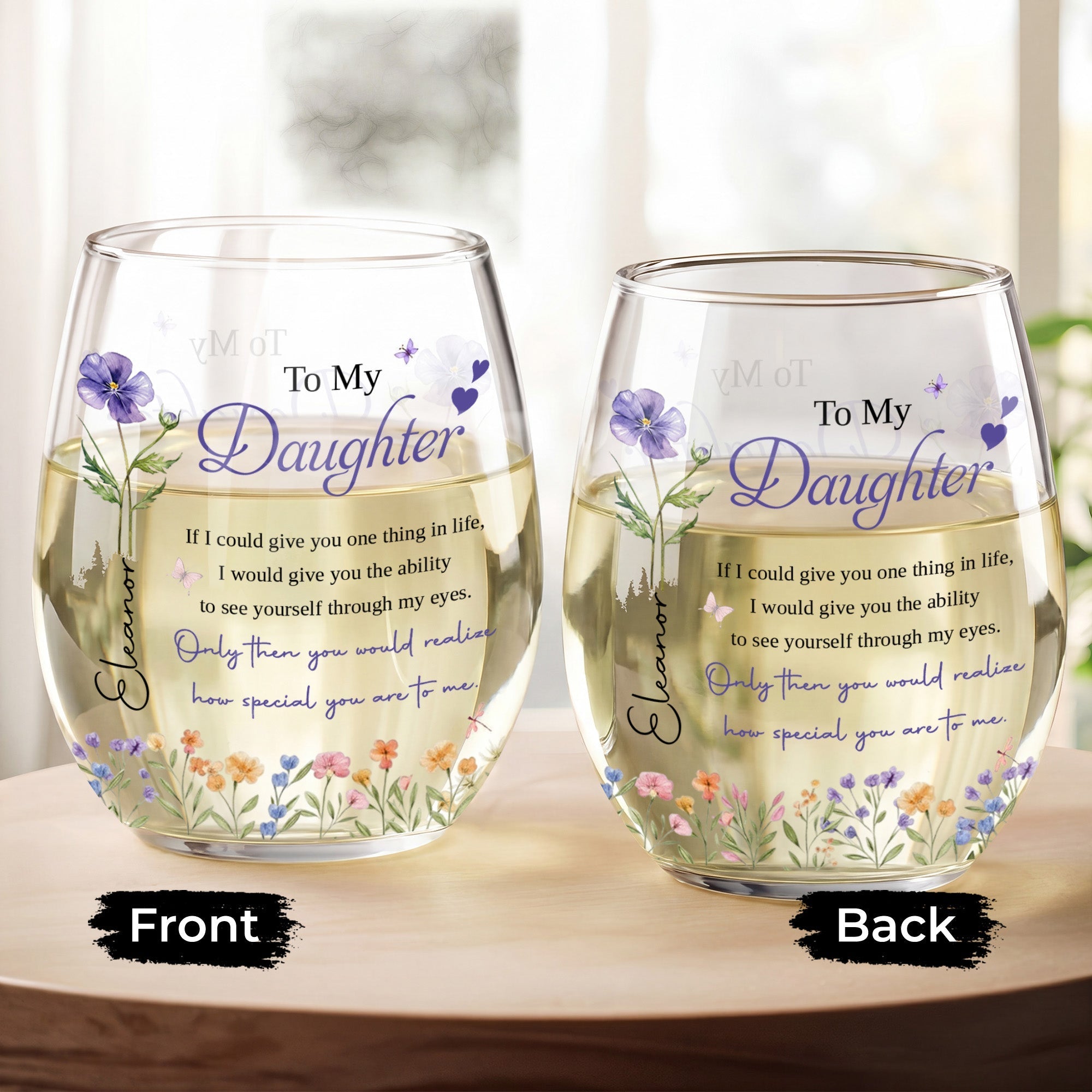 Personalized Stemless Wine Glass Custom Name Gift for Daughter
